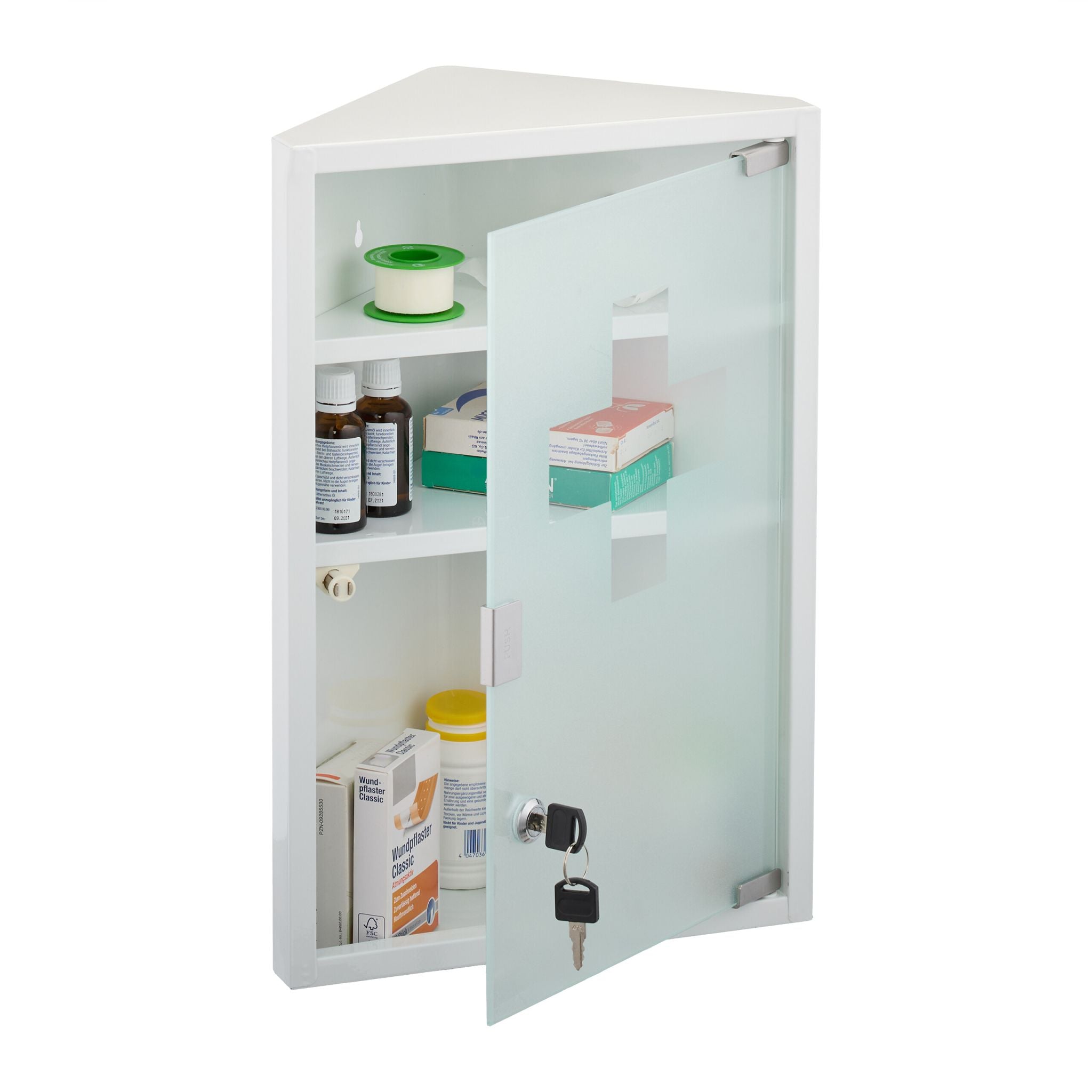 Medizinschrank mit Glastür Weiss-Silber von Relaxdays