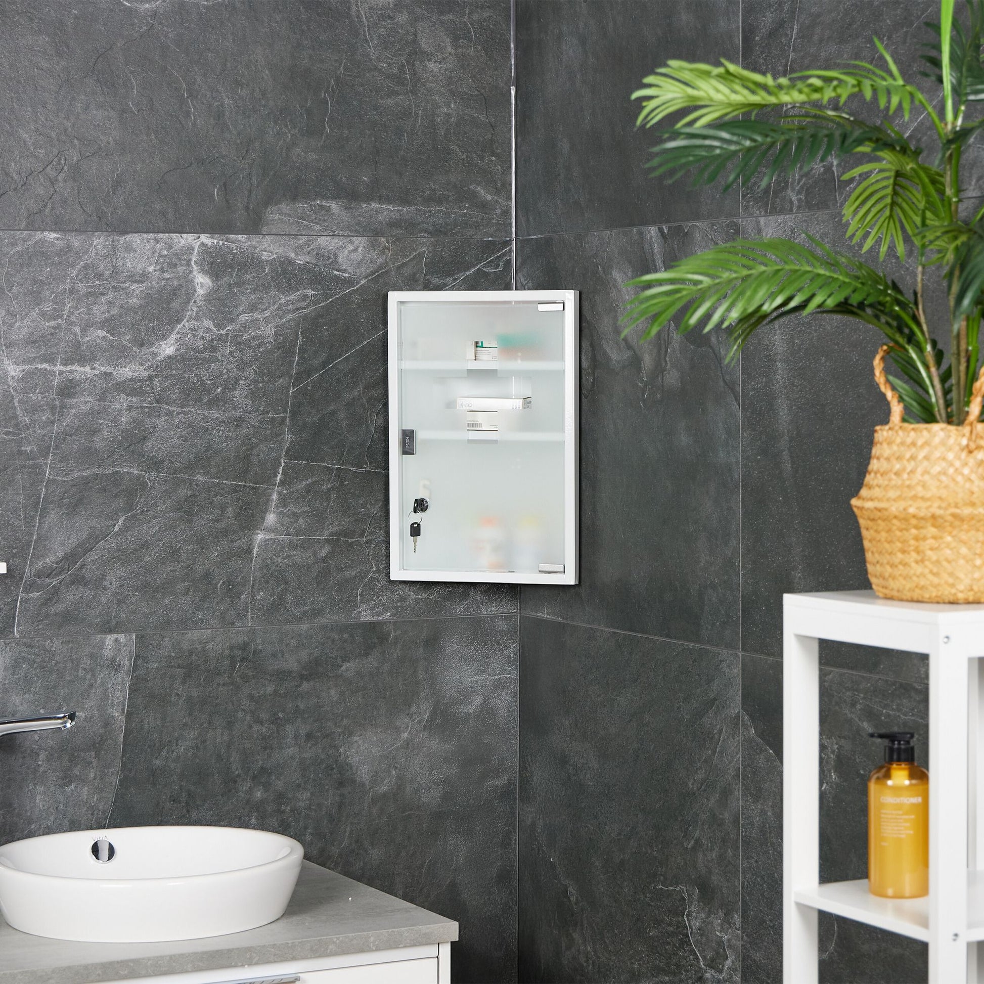 Medizinschrank mit Glastür Weiss-Silber von Relaxdays