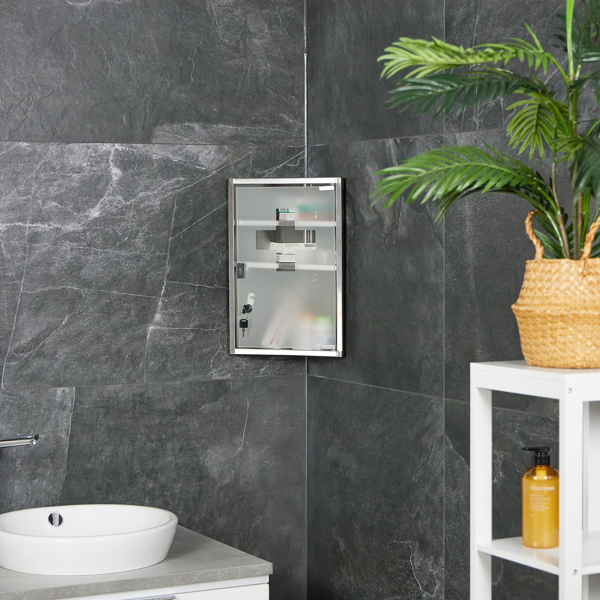 Medizinschrank mit Glastür Silber-Transparent von Relaxdays