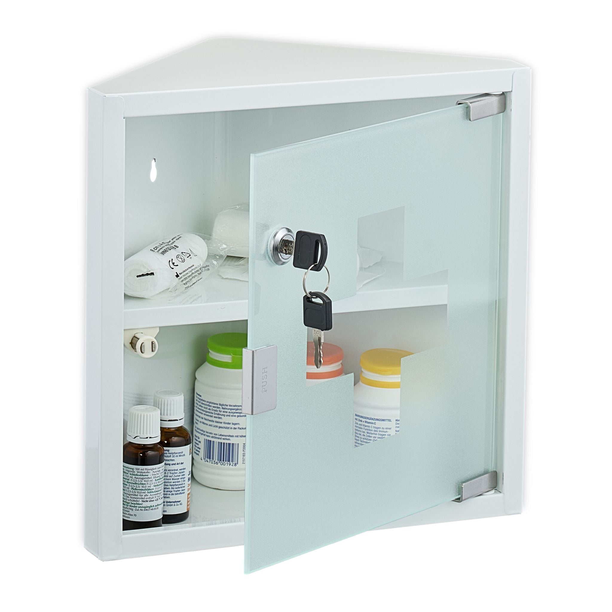 Medizinschrank mit Glastür Weiss-Silber von Relaxdays