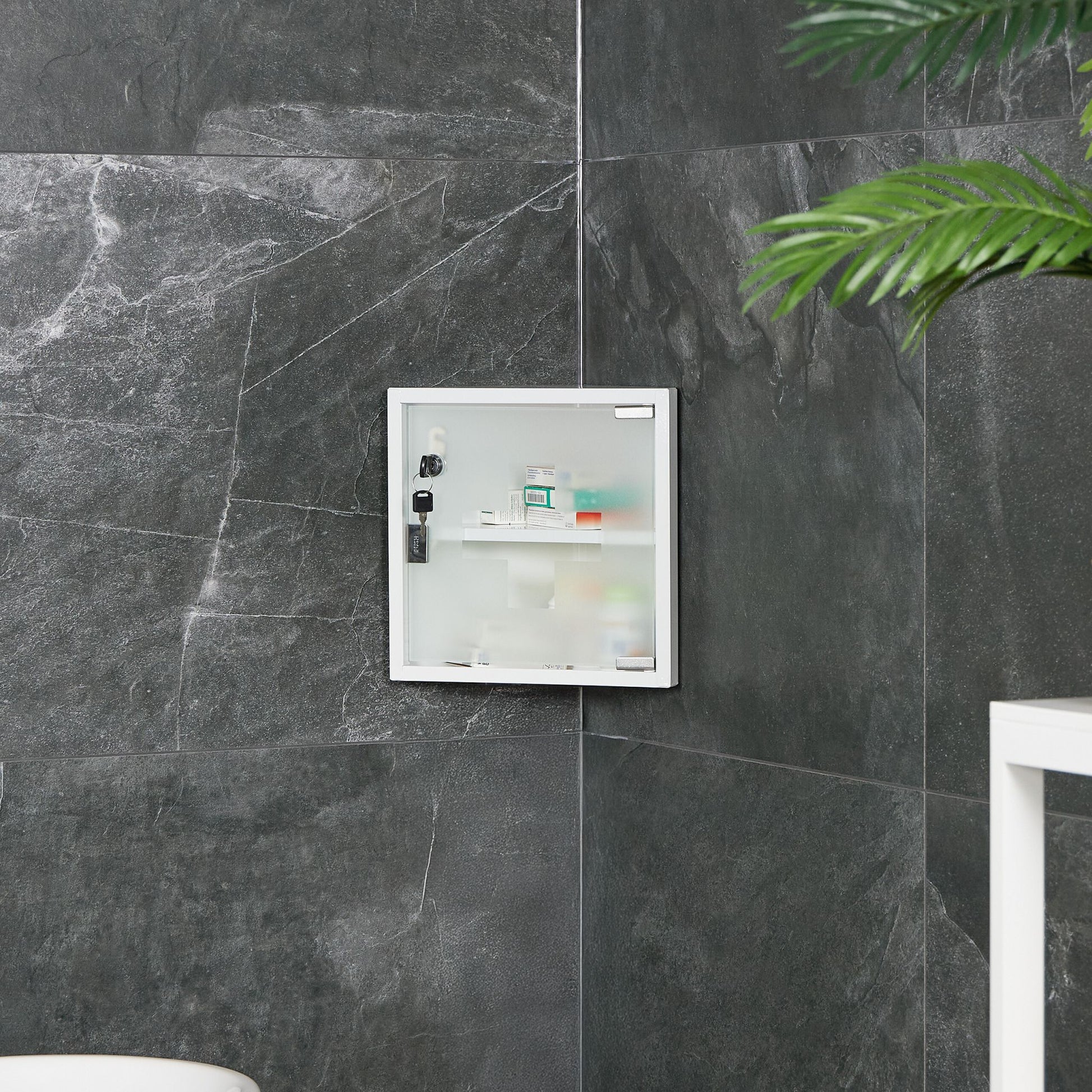 Medizinschrank mit Glastür Weiss-Silber von Relaxdays