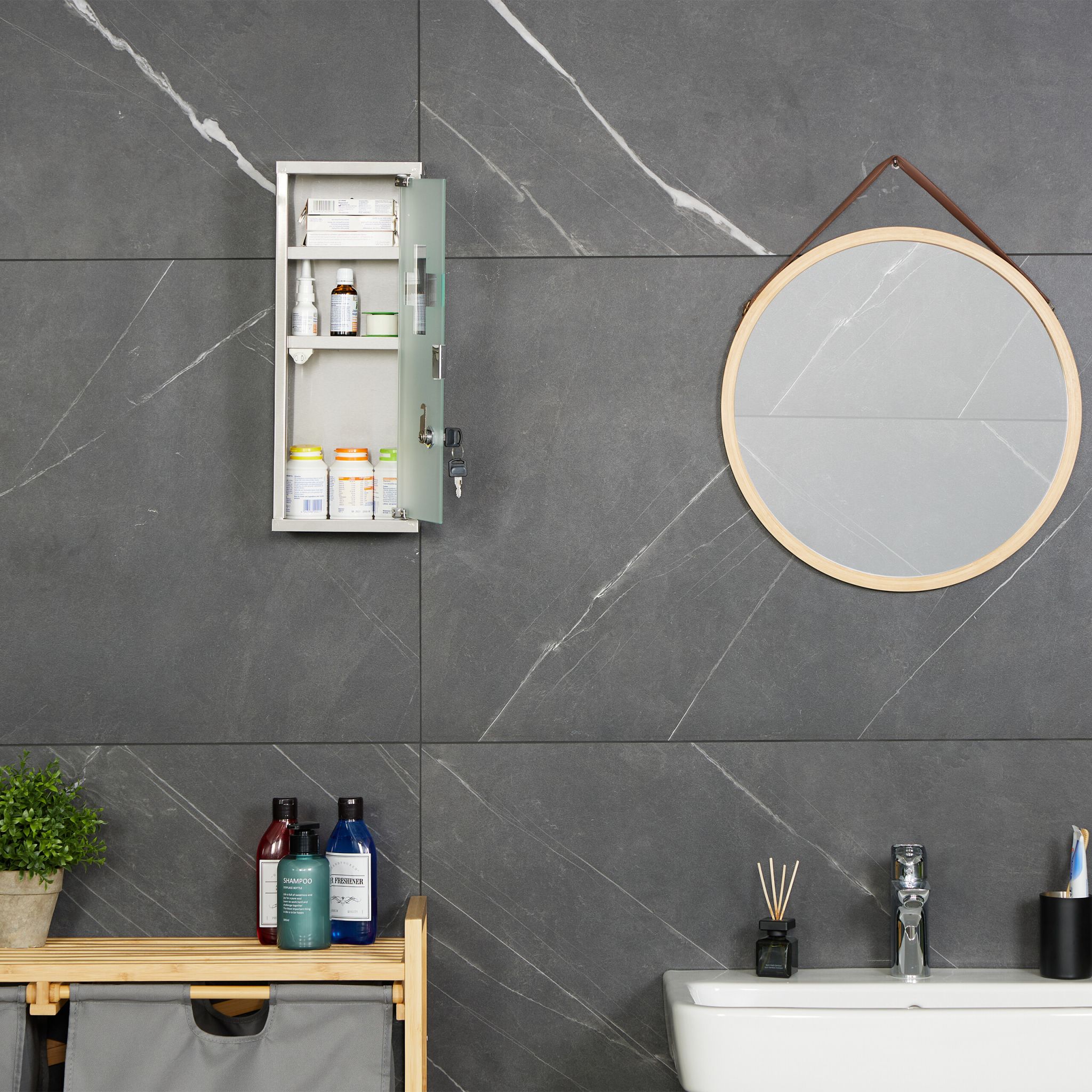 Medizinschrank Edelstahl Silber-Transparent von Relaxdays