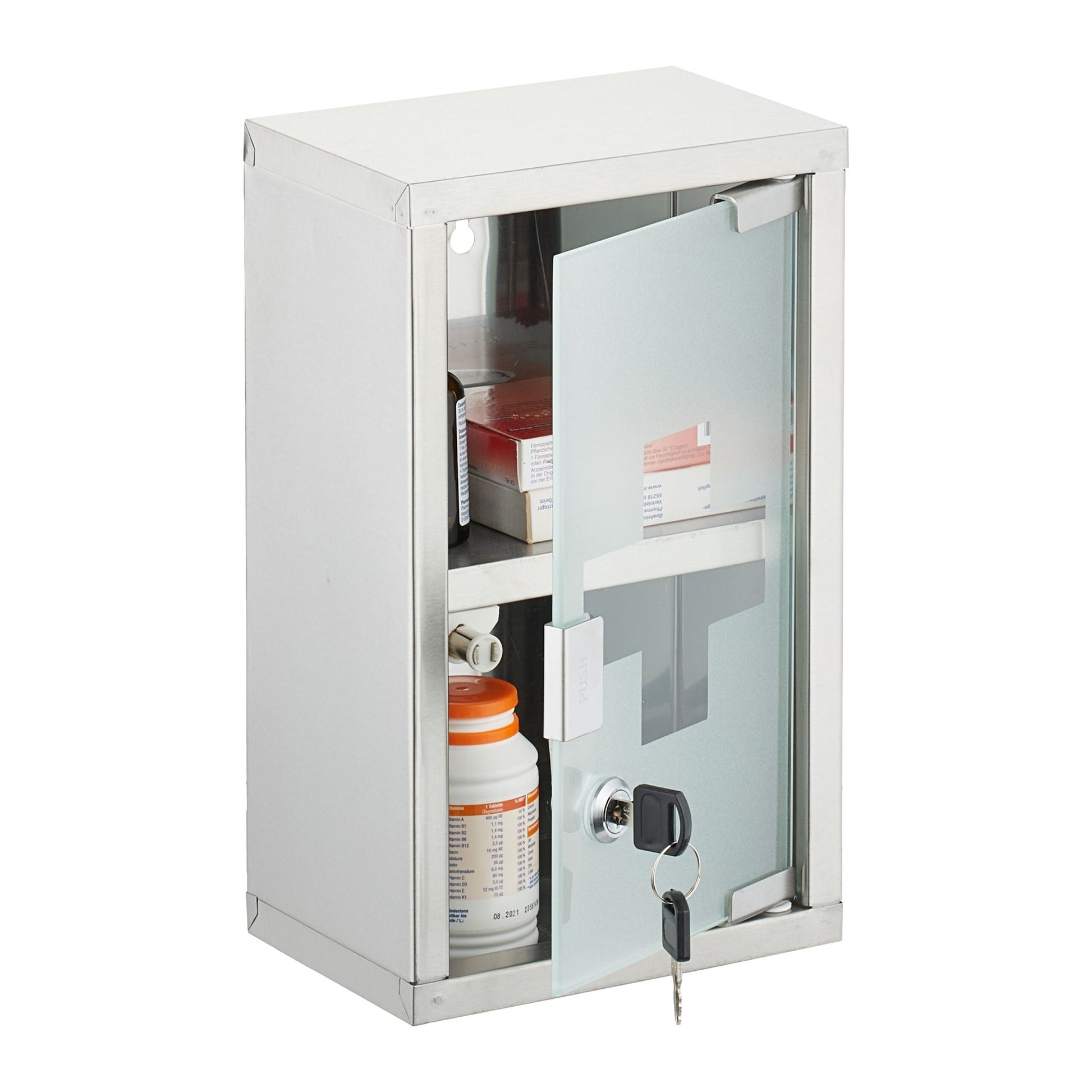 Abschliessbarer Medizinschrank Edelstahl Silber-Transparent von Relaxdays