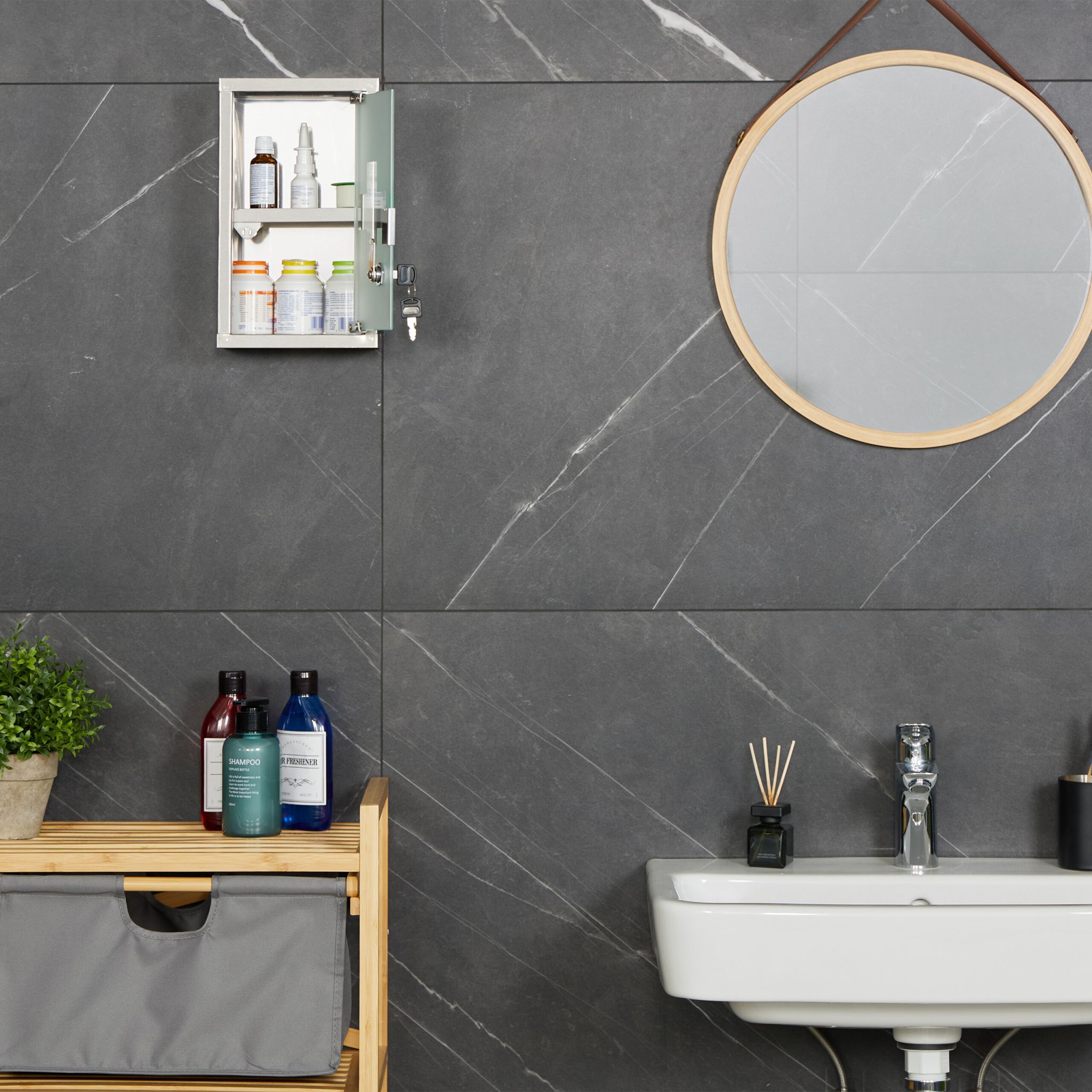 Abschliessbarer Medizinschrank Edelstahl Silber-Transparent von Relaxdays