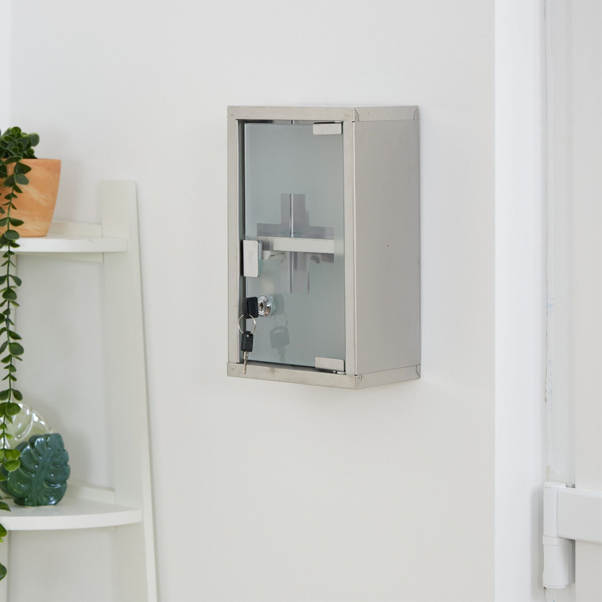 Abschliessbarer Medizinschrank Edelstahl Silber-Transparent von Relaxdays