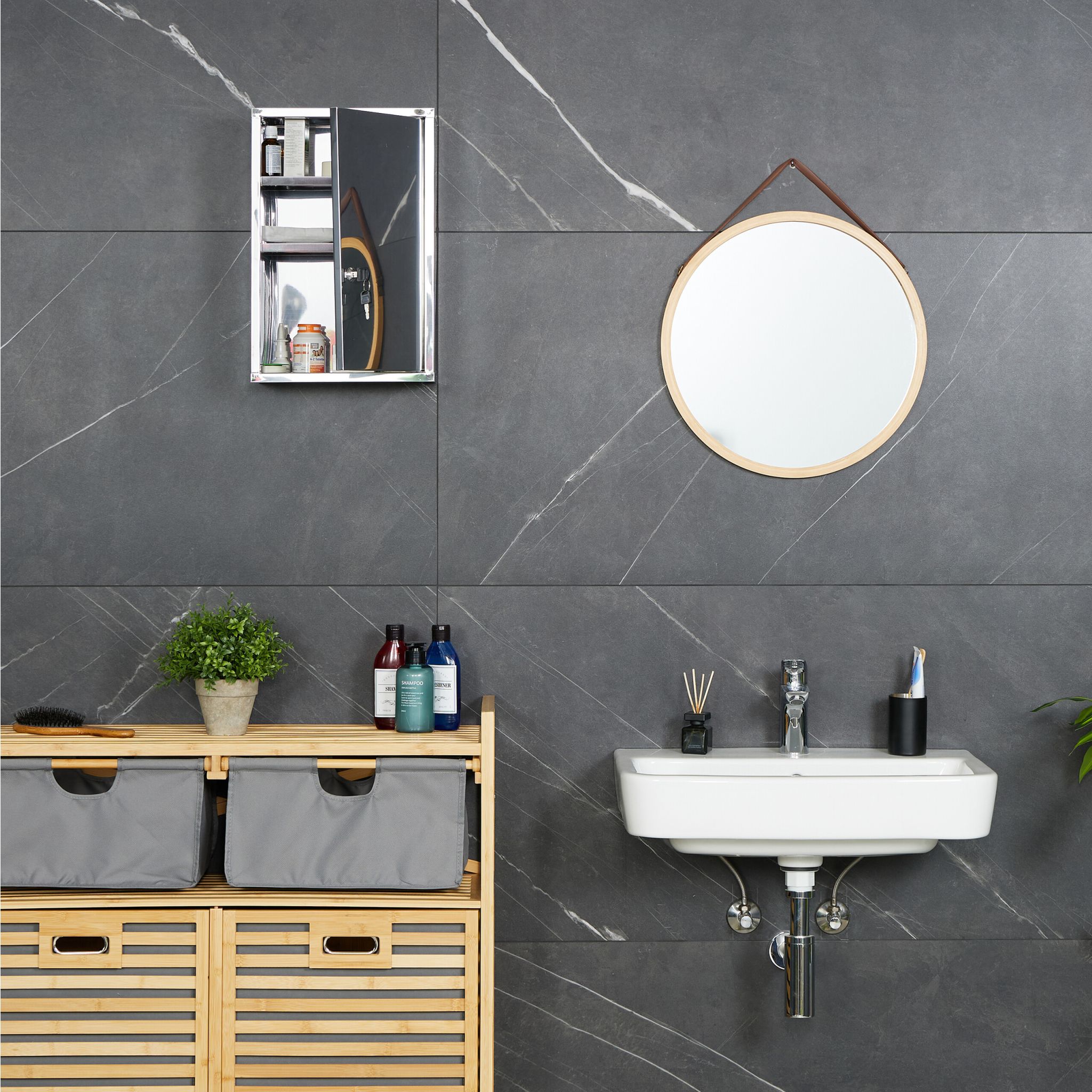 Medizinschrank glänzender Edelstahl Silber von Relaxdays