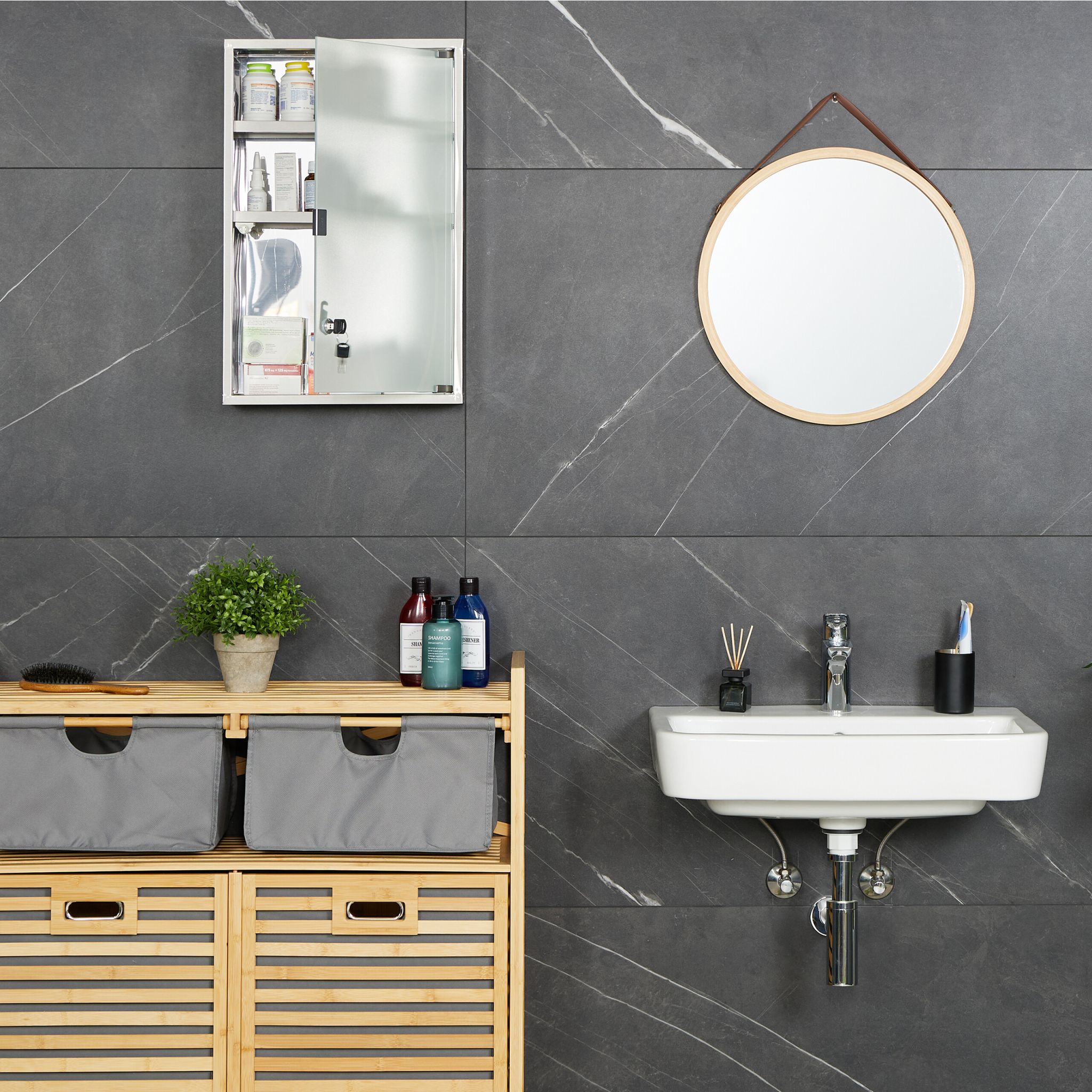 Medizinschrank mit Glastür Silber-Transparent von Relaxdays