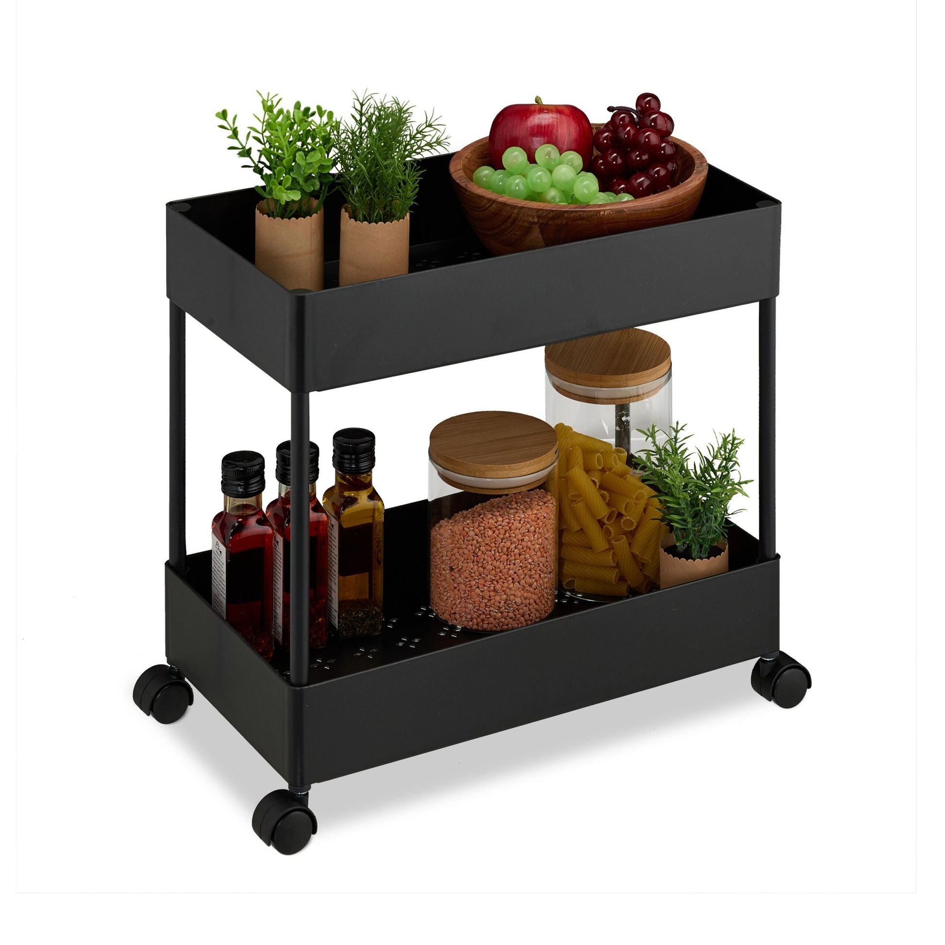 Rollwagen mit 2 Ebenen Schwarz von Relaxdays