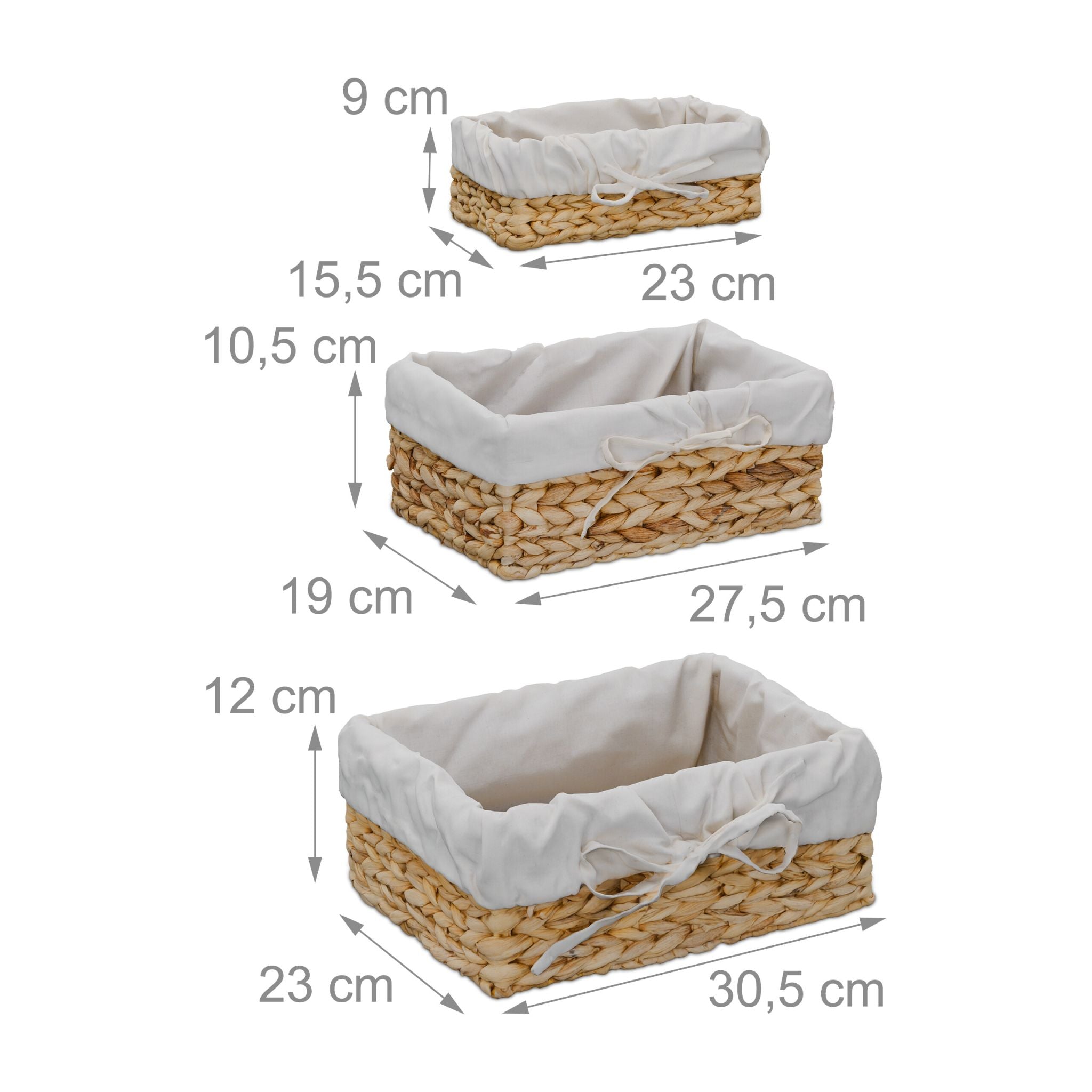 Brotkorb mit Baumwolleinsatz 3er-Set Creme-Hellbraun von Relaxdays