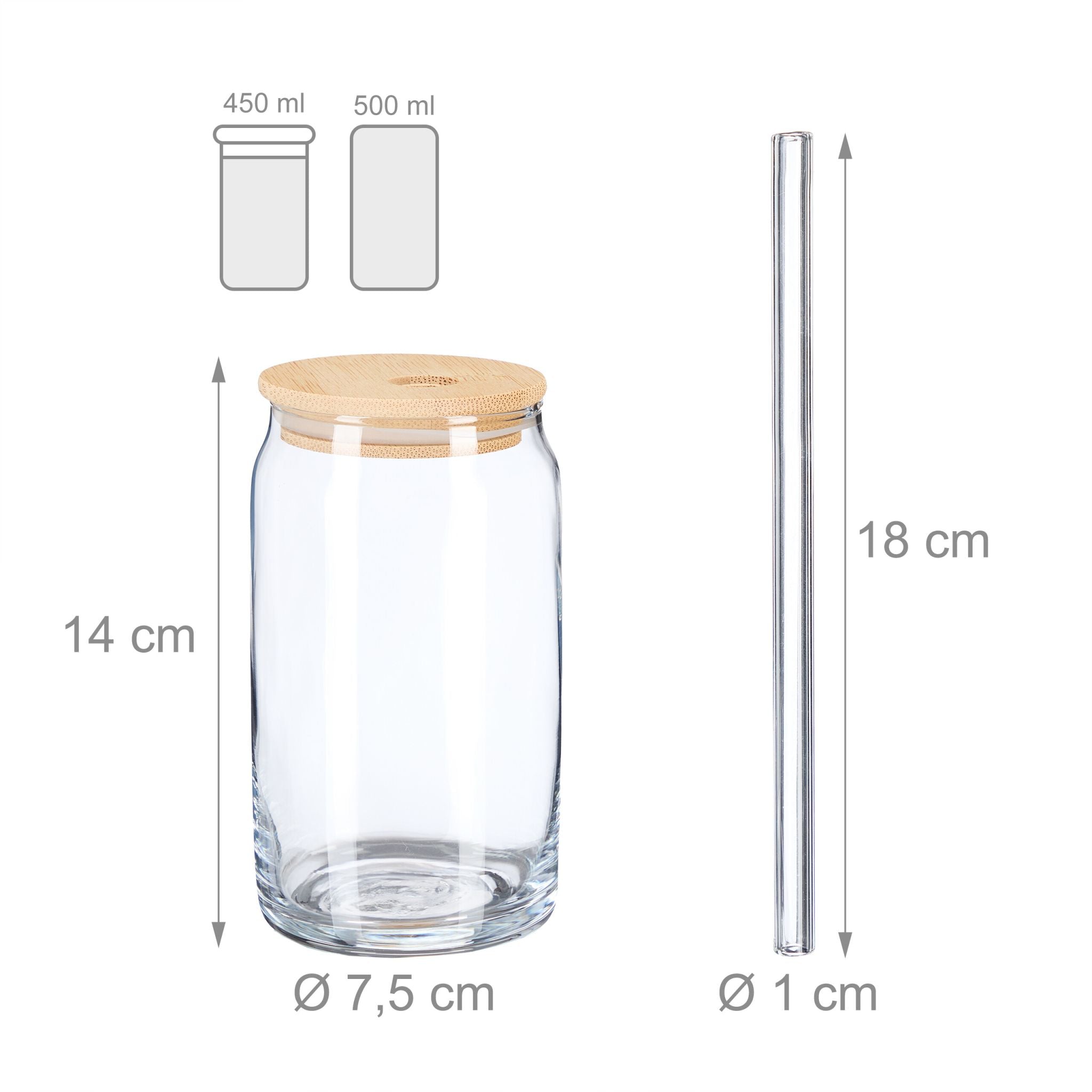 Trinkgläser mit Bambusdeckel 4er-Set Hellbraun-Transparent von Relaxdays