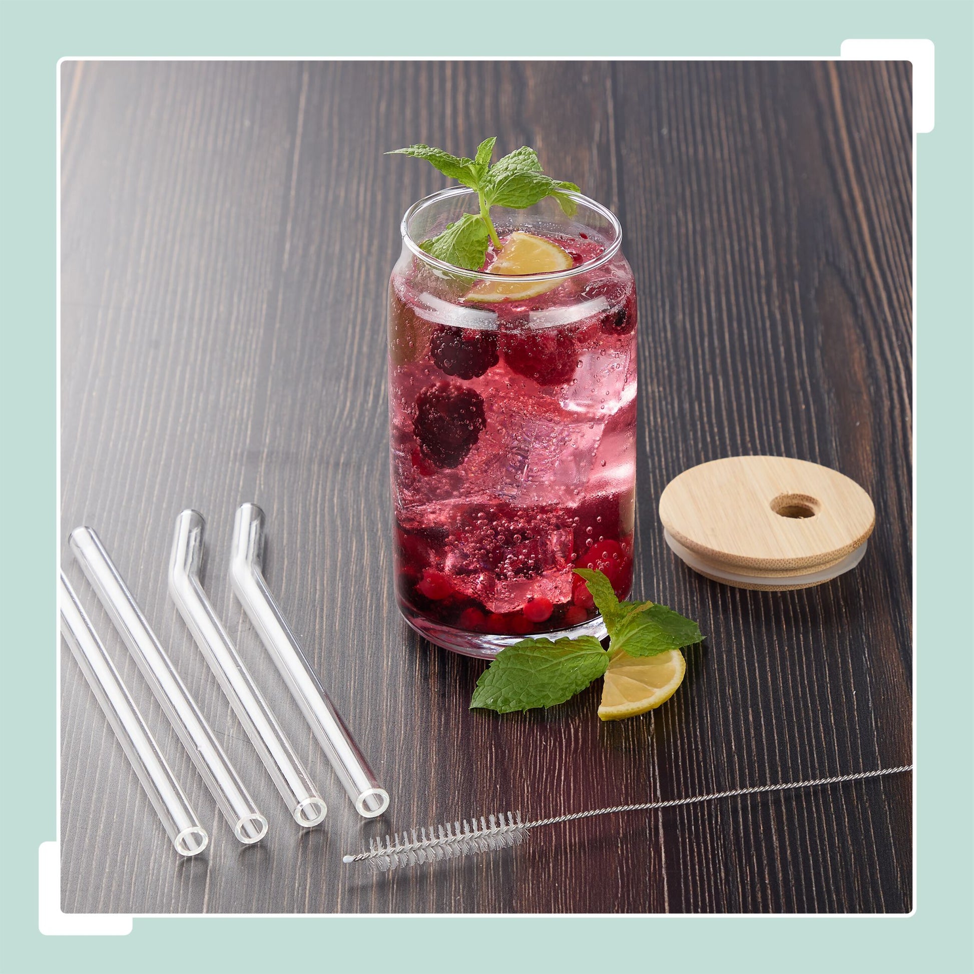 Trinkgläser mit Bambusdeckel 4er-Set Hellbraun-Transparent von Relaxdays