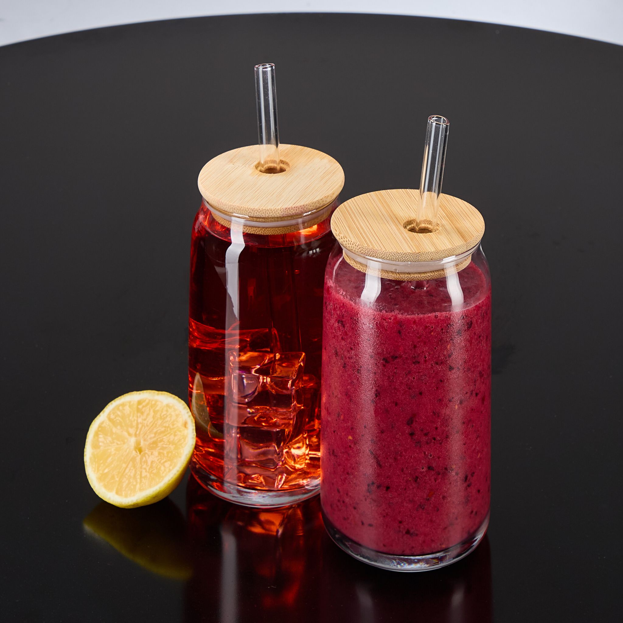 Trinkgläser mit Bambusdeckel 4er-Set Hellbraun-Transparent von Relaxdays
