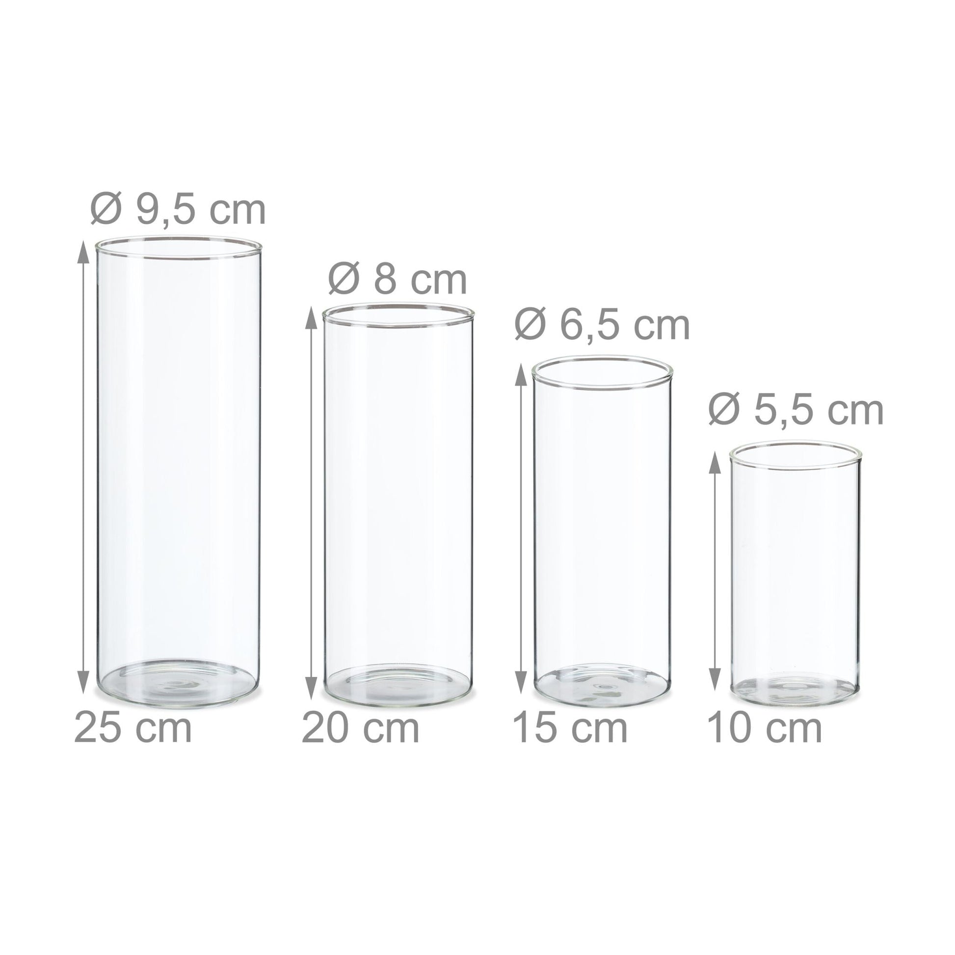 Vasen Glas in 4 Grössen Transparent von Relaxdays
