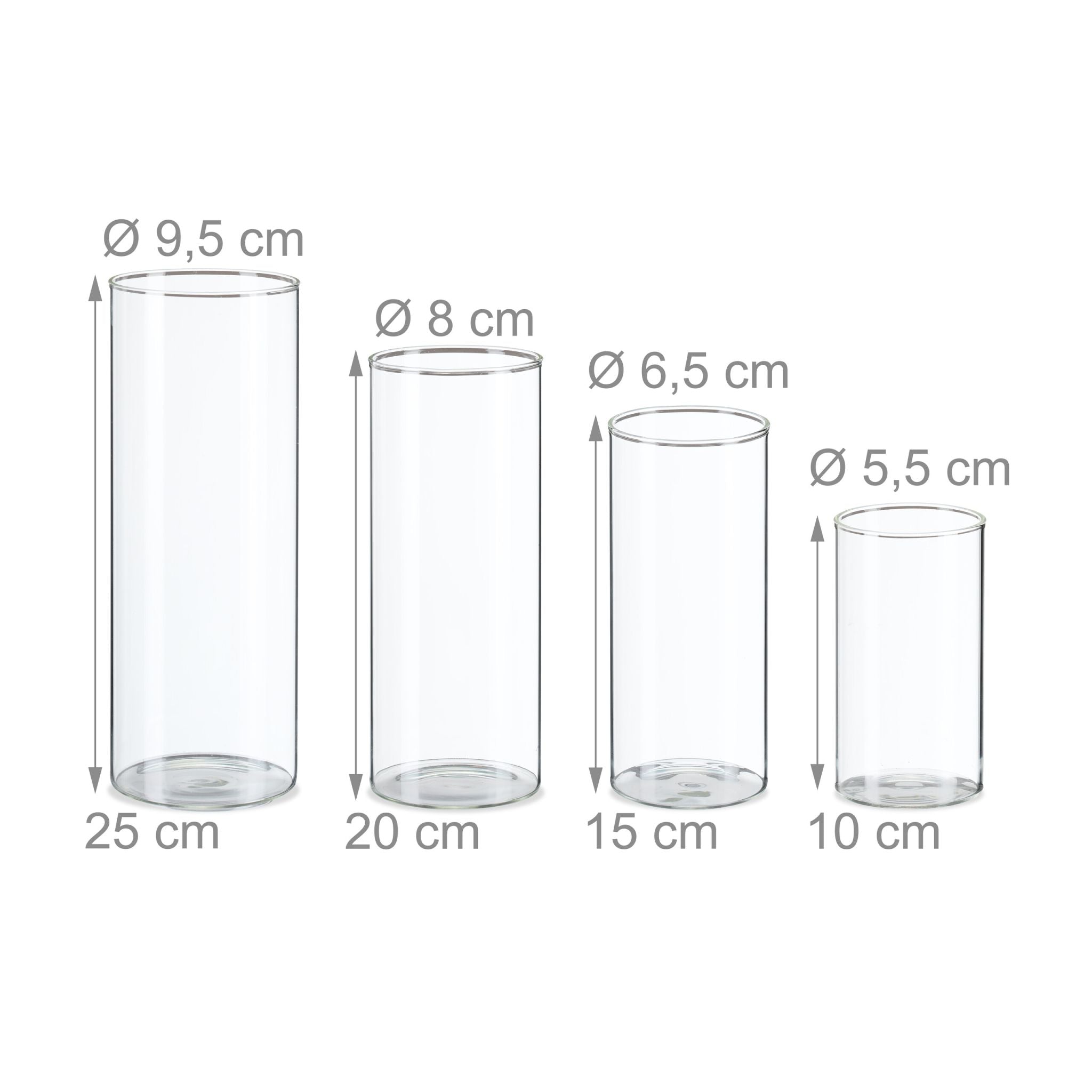 Vasen Glas in 4 Grössen Transparent von Relaxdays