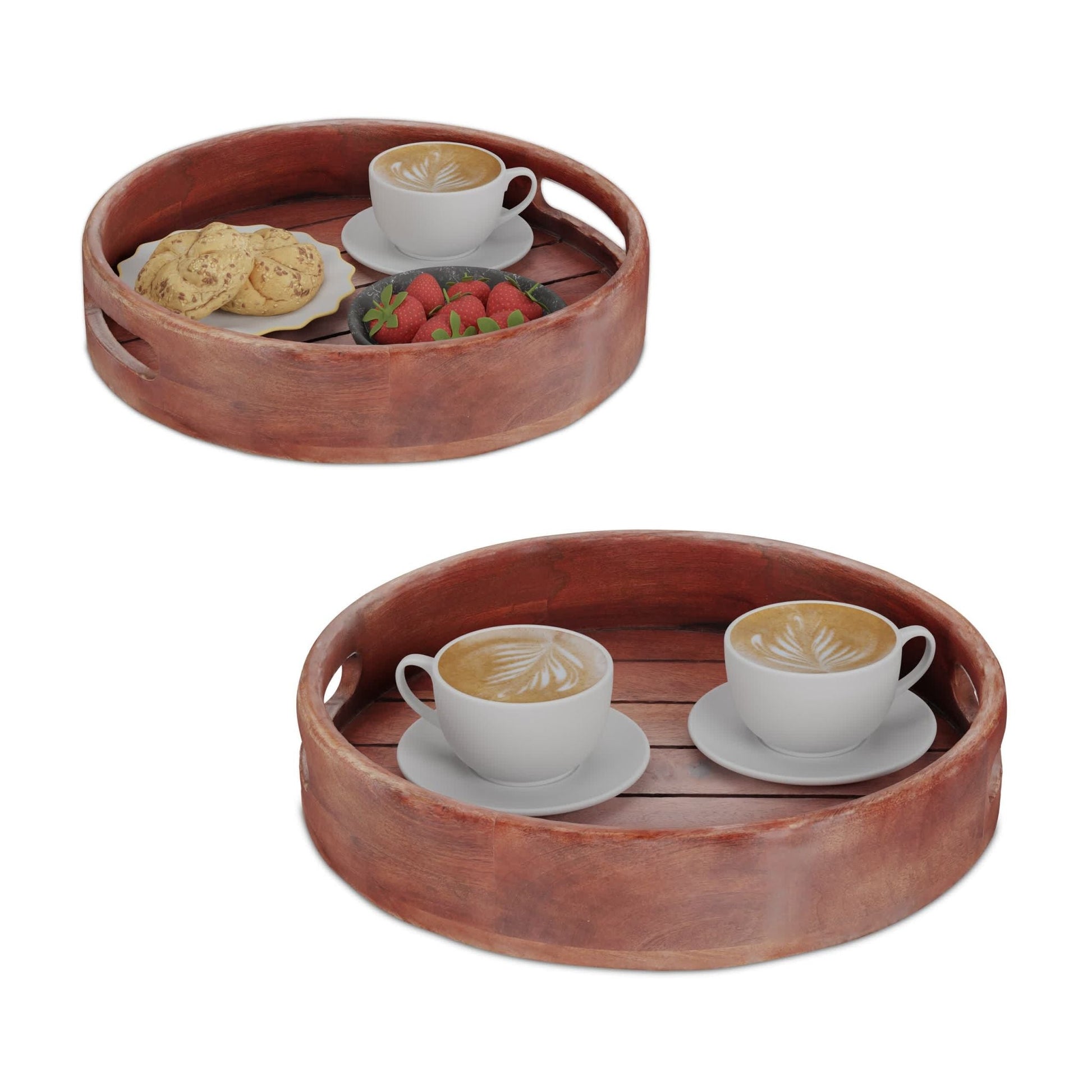 Tablett Mangoholz 2-tlg. Set Braun von Relaxdays