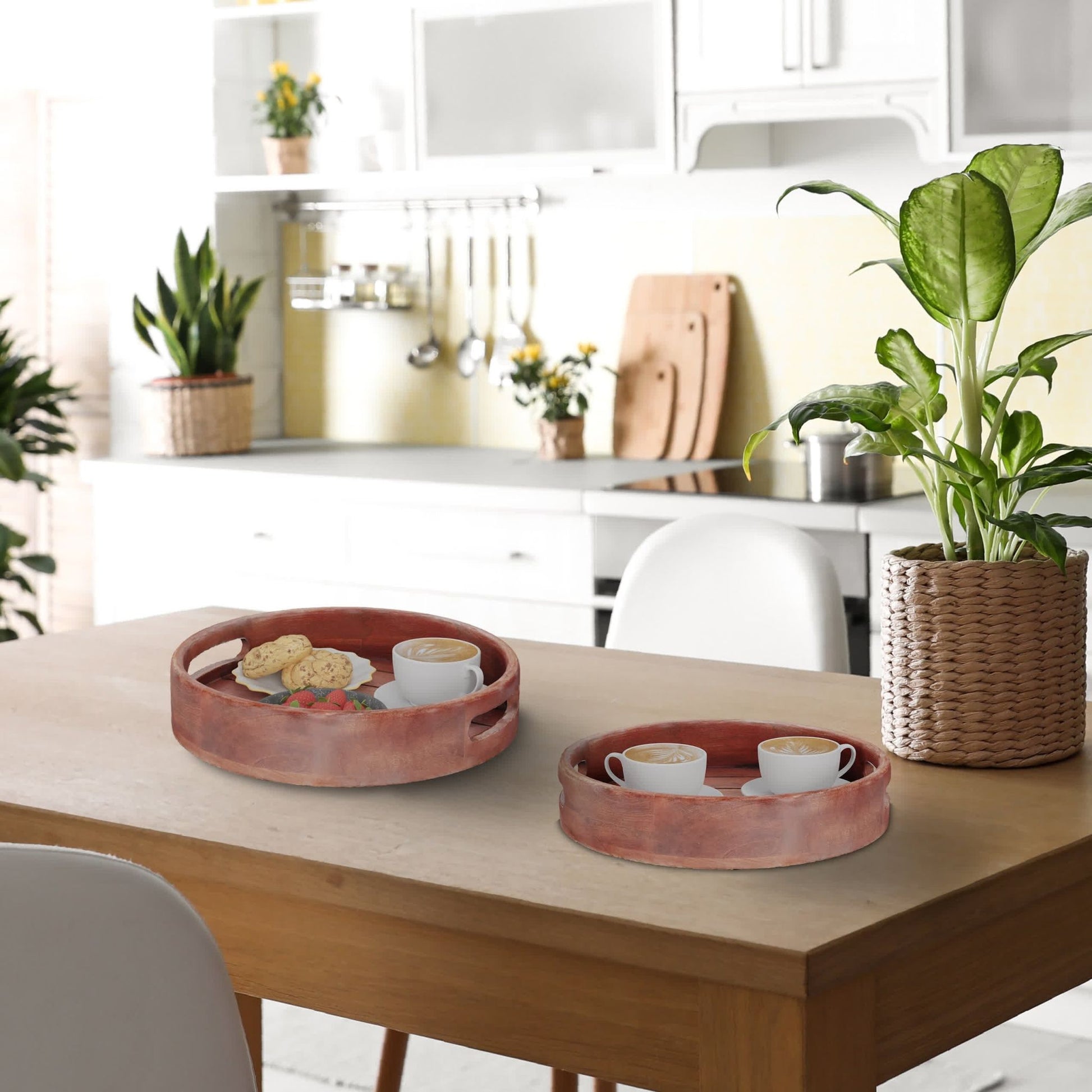 Tablett Mangoholz 2-tlg. Set Braun von Relaxdays