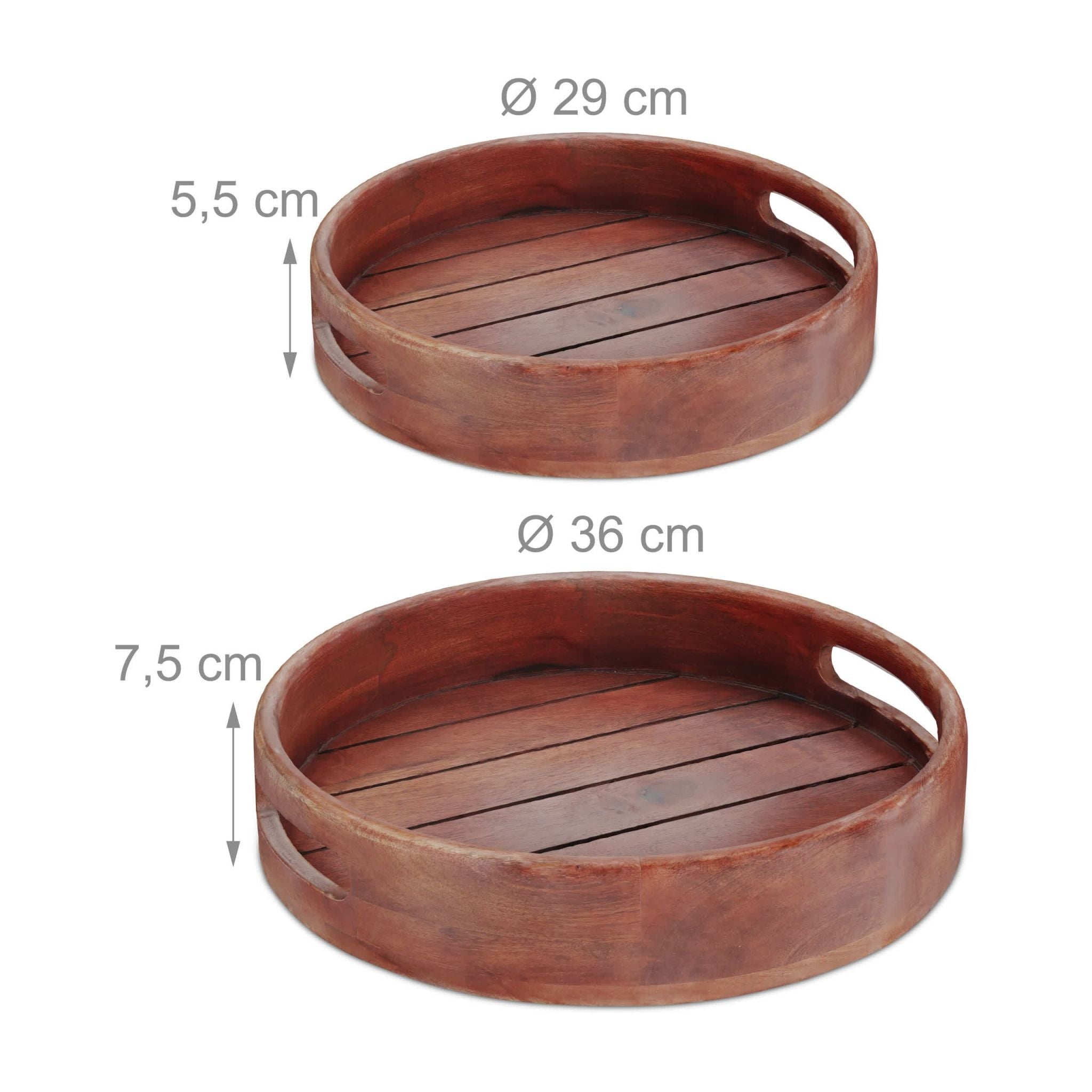 Tablett Mangoholz 2-tlg. Set Braun von Relaxdays
