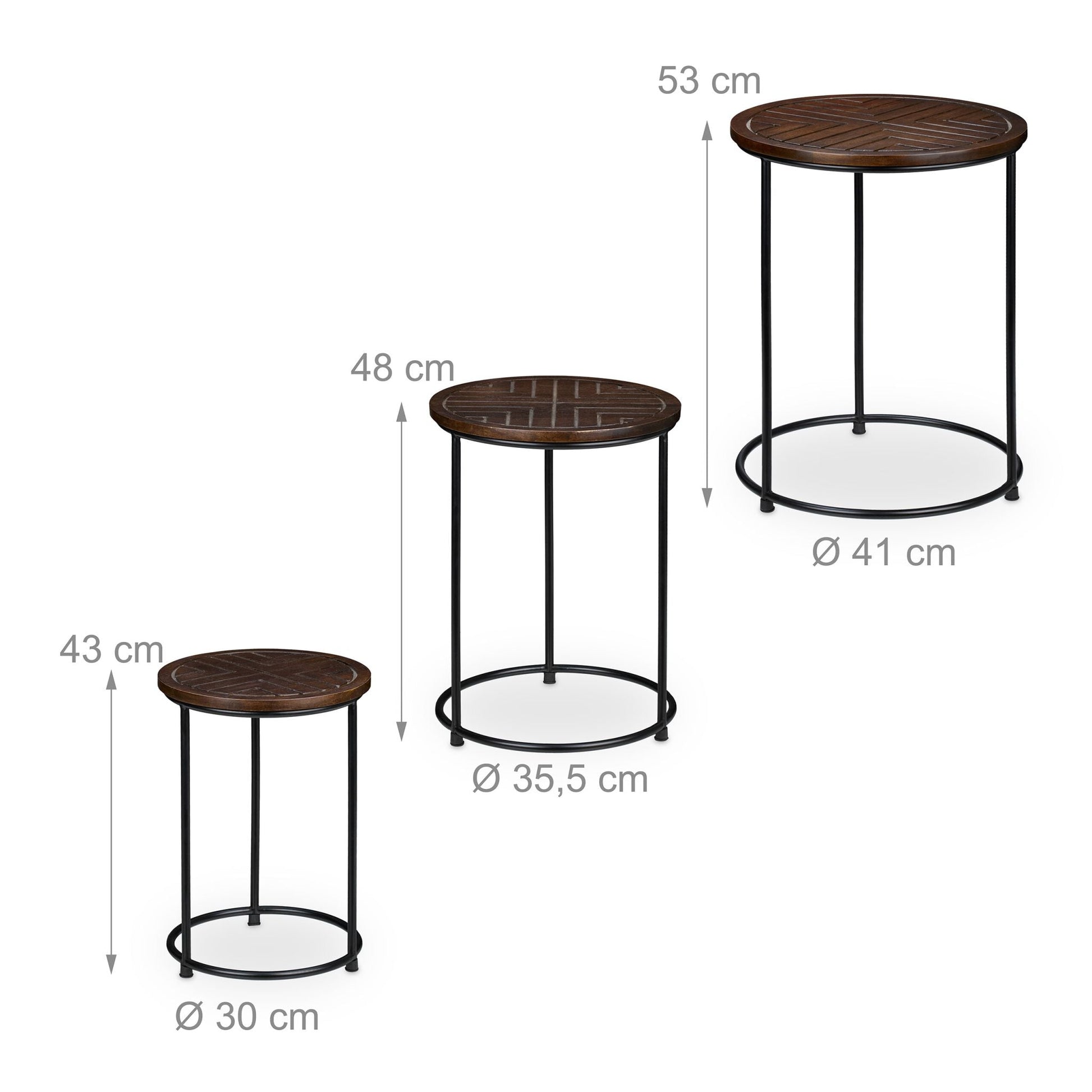 Satztisch 3er-Set Mangoholz Braun-Schwarz von Relaxdays