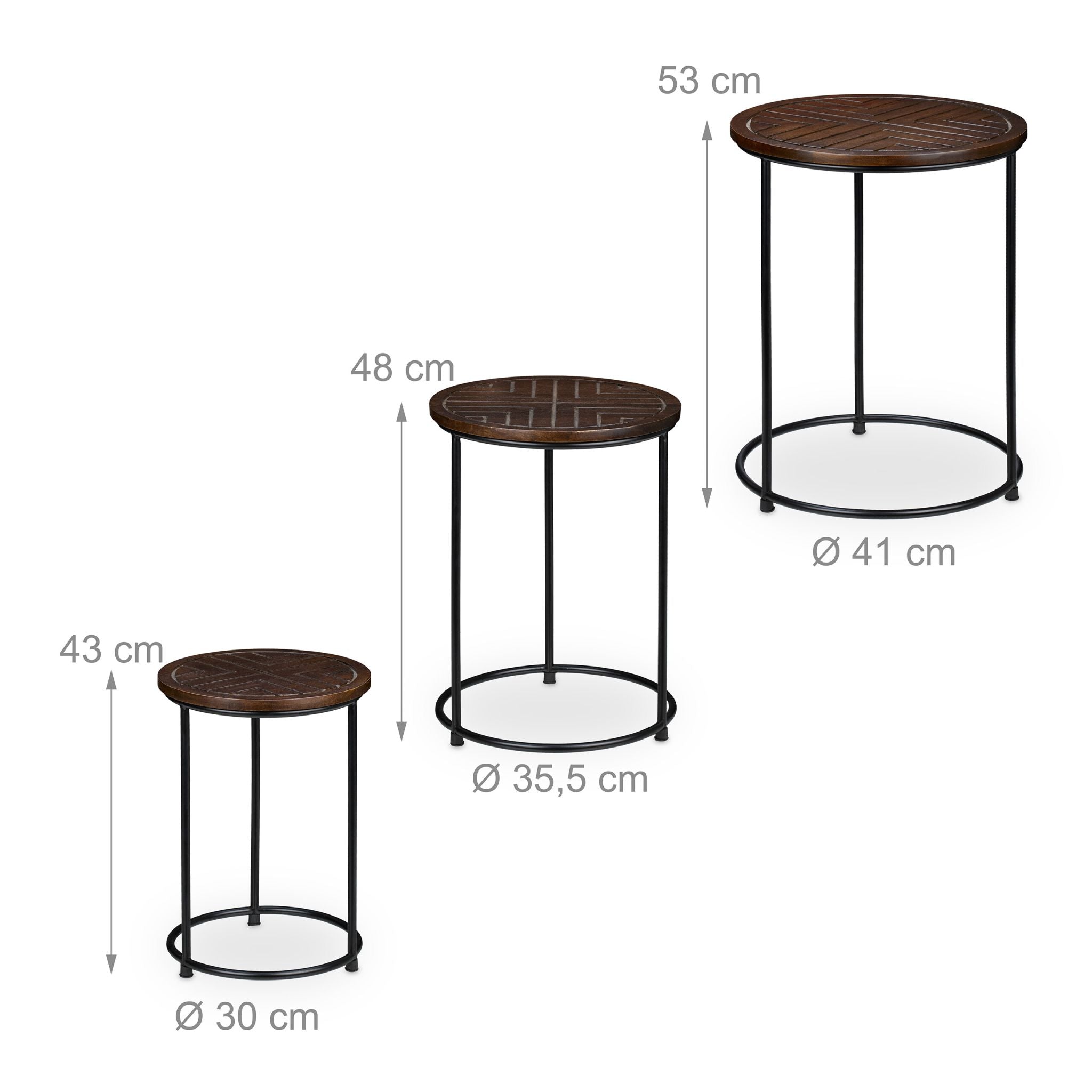 Satztisch 3er-Set Mangoholz Braun-Schwarz von Relaxdays