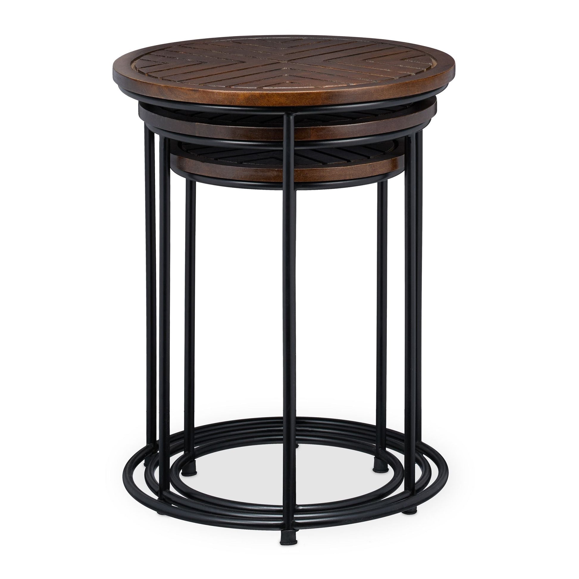 Satztisch 3er-Set Mangoholz Braun-Schwarz von Relaxdays