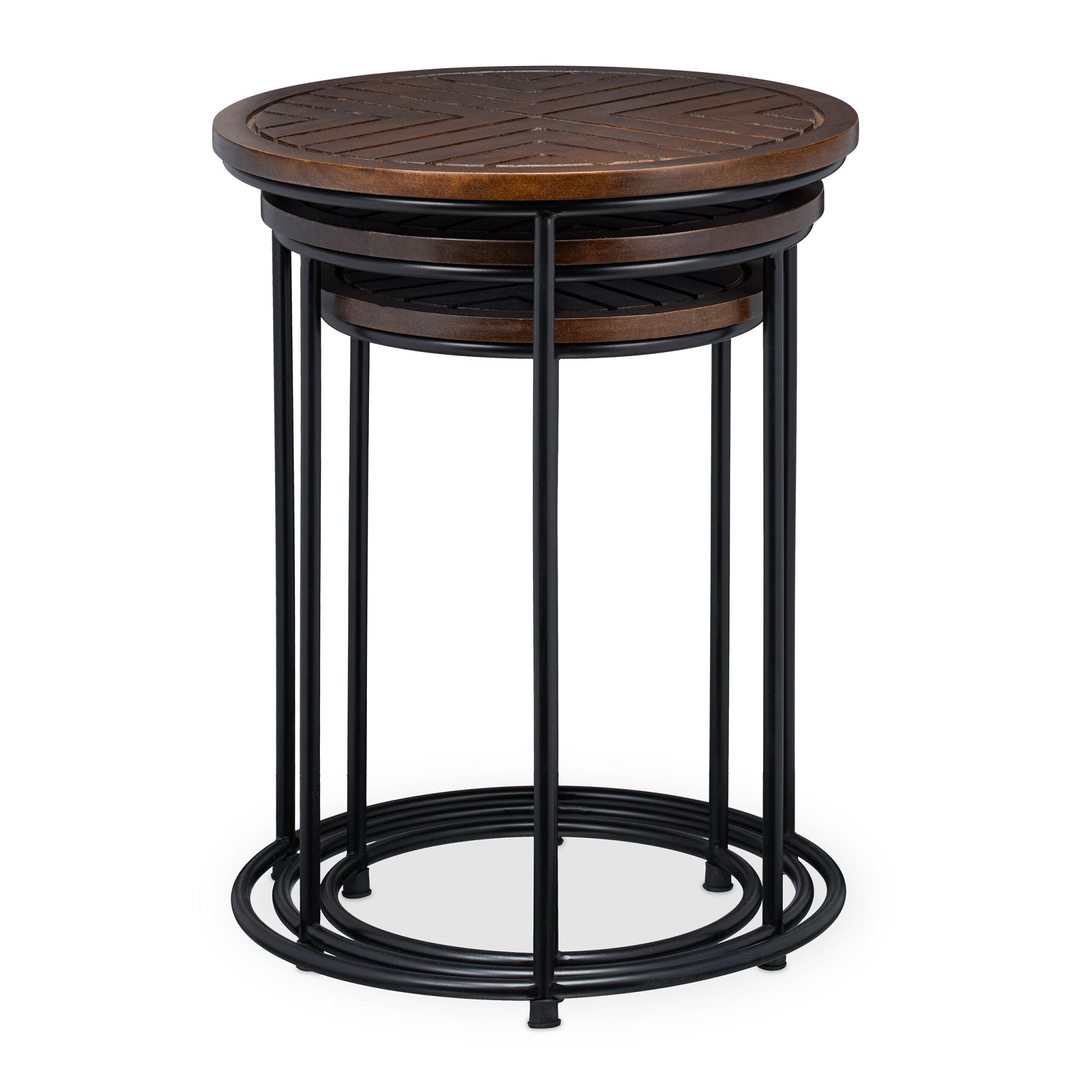 Satztisch 3er-Set Mangoholz Braun-Schwarz von Relaxdays