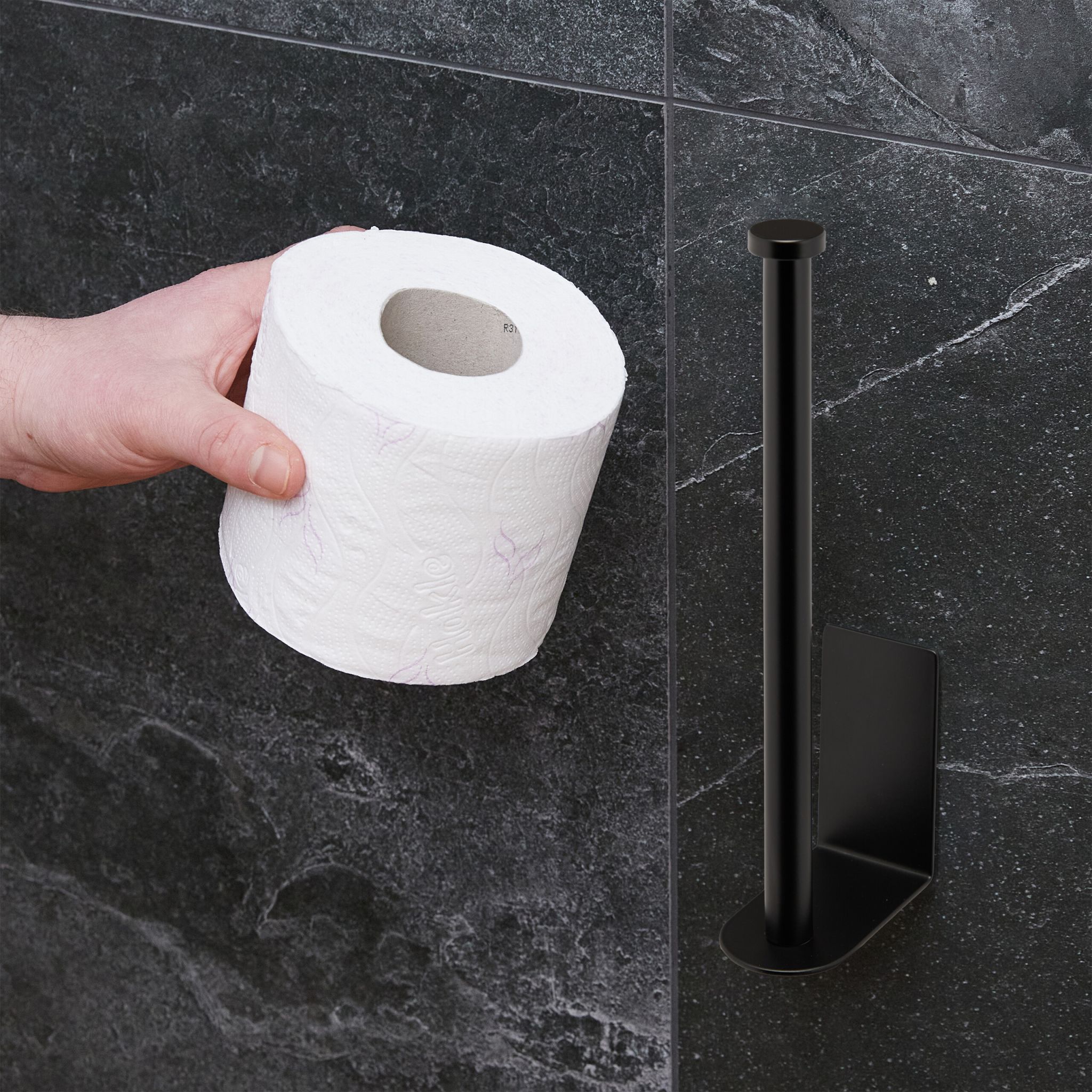 Selbstklebender Ersatzrollenhalter Schwarz von Relaxdays