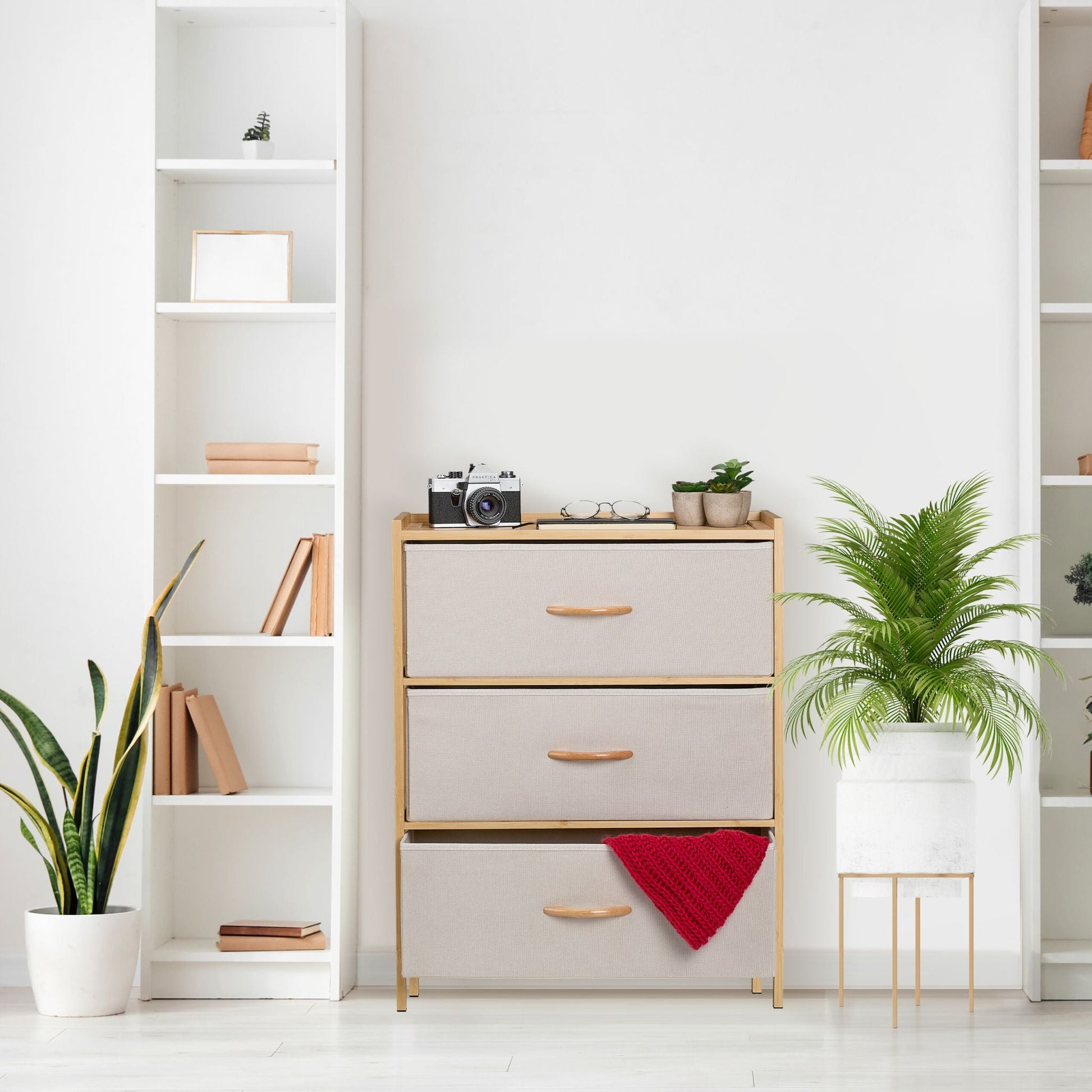 Kommode 3 Schubladen Bambus Beige-Hellbraun von Relaxdays