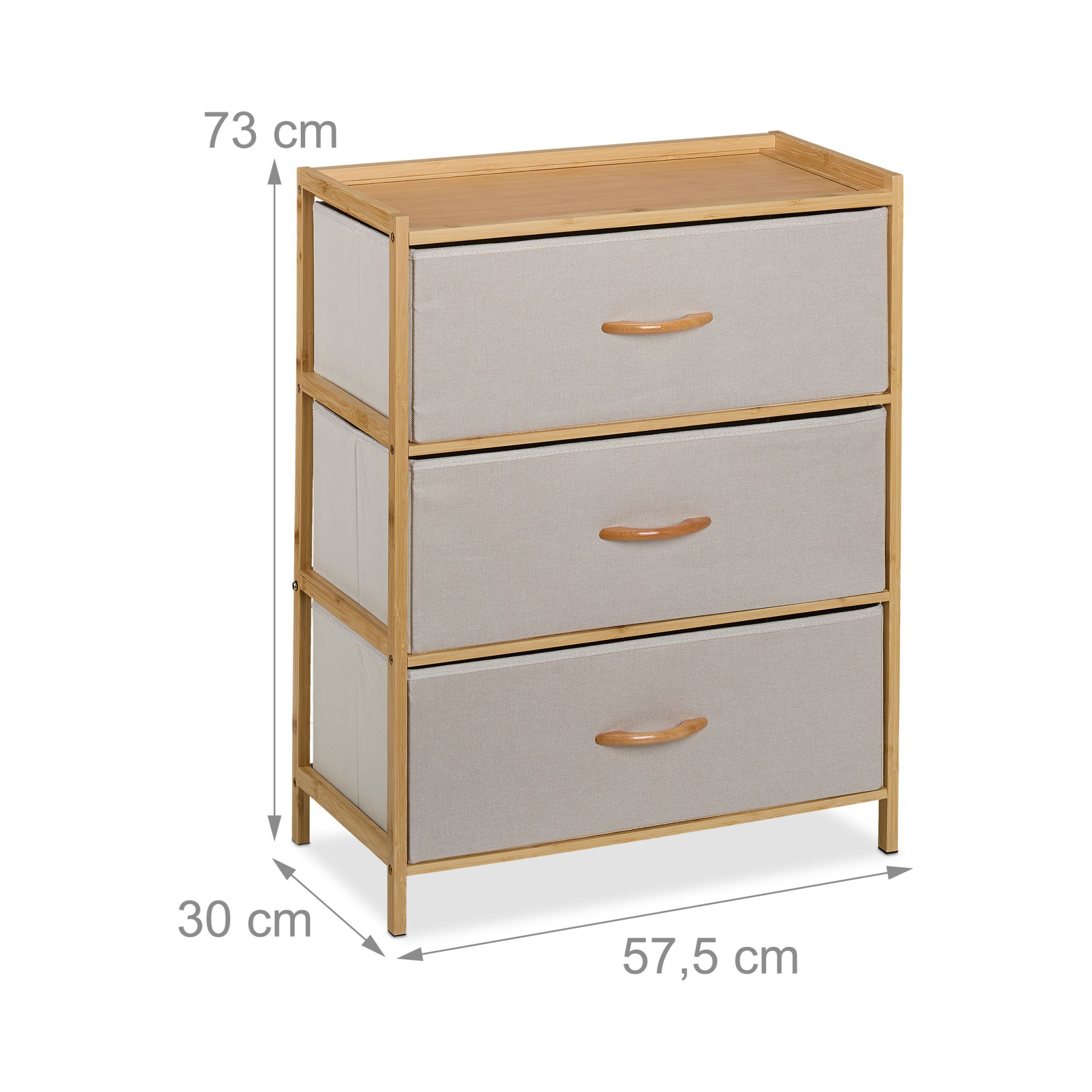 Kommode 3 Schubladen Bambus Beige-Hellbraun von Relaxdays