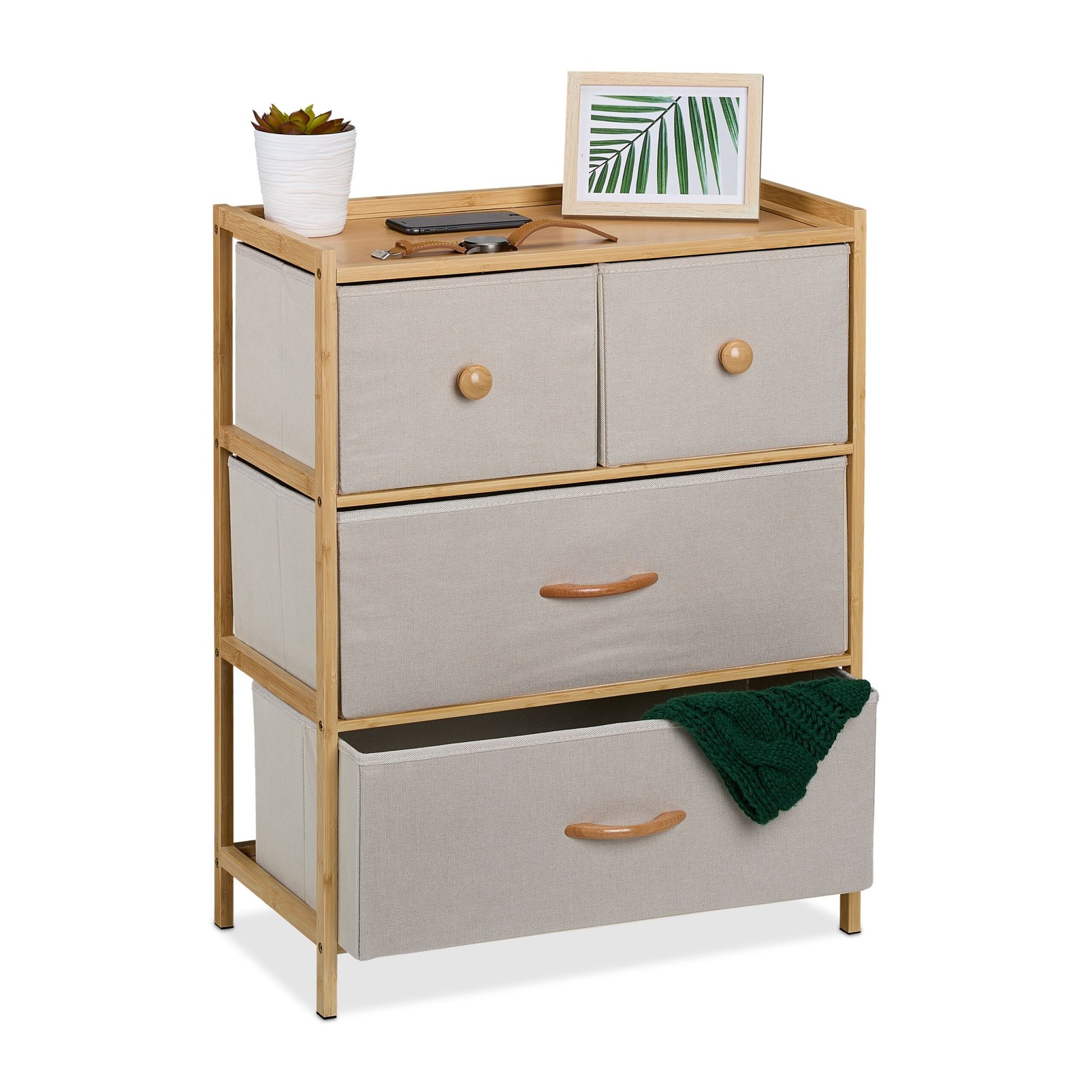 Kommode 4 Schubladen Bambus Beige-Hellbraun von Relaxdays