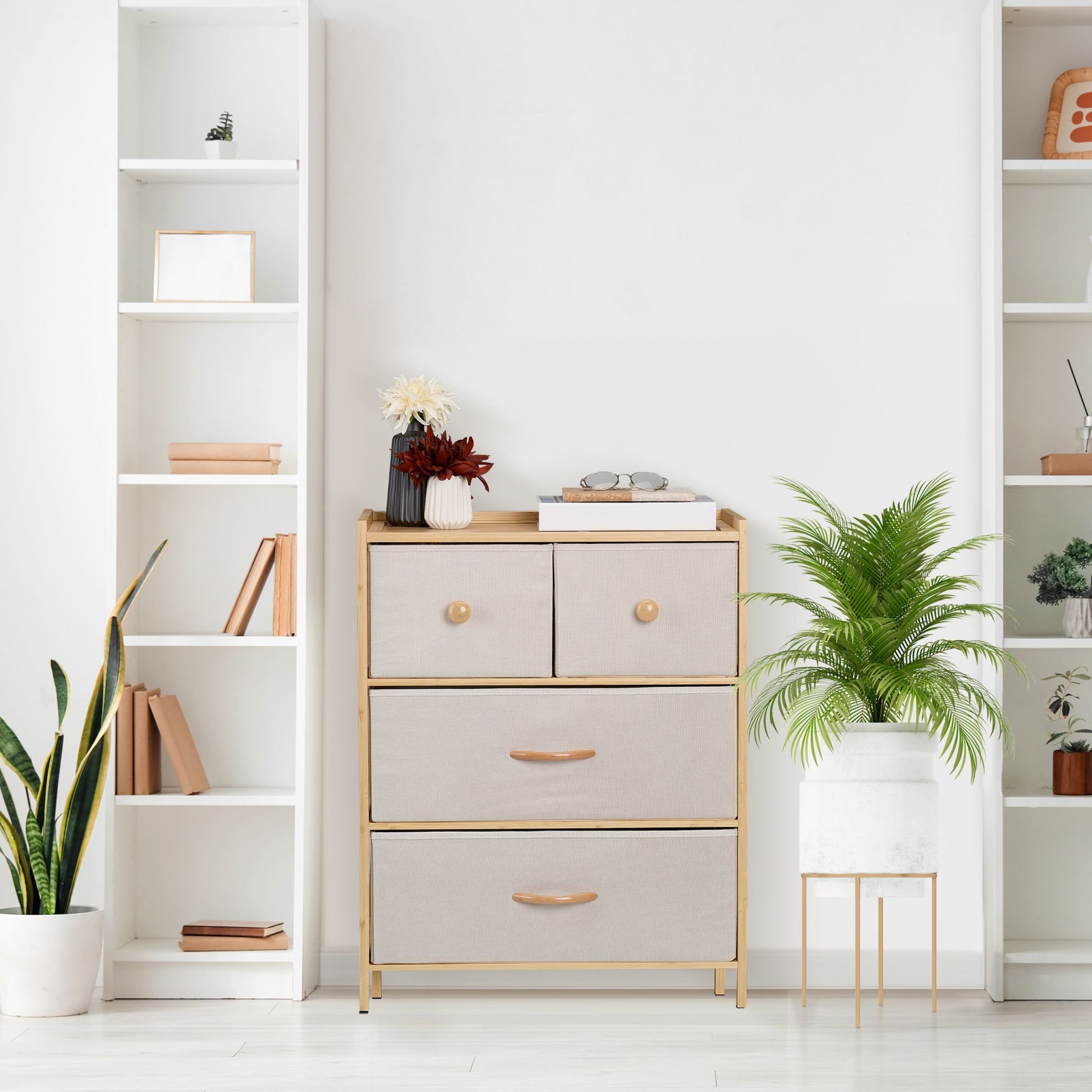 Kommode 4 Schubladen Bambus Beige-Hellbraun von Relaxdays