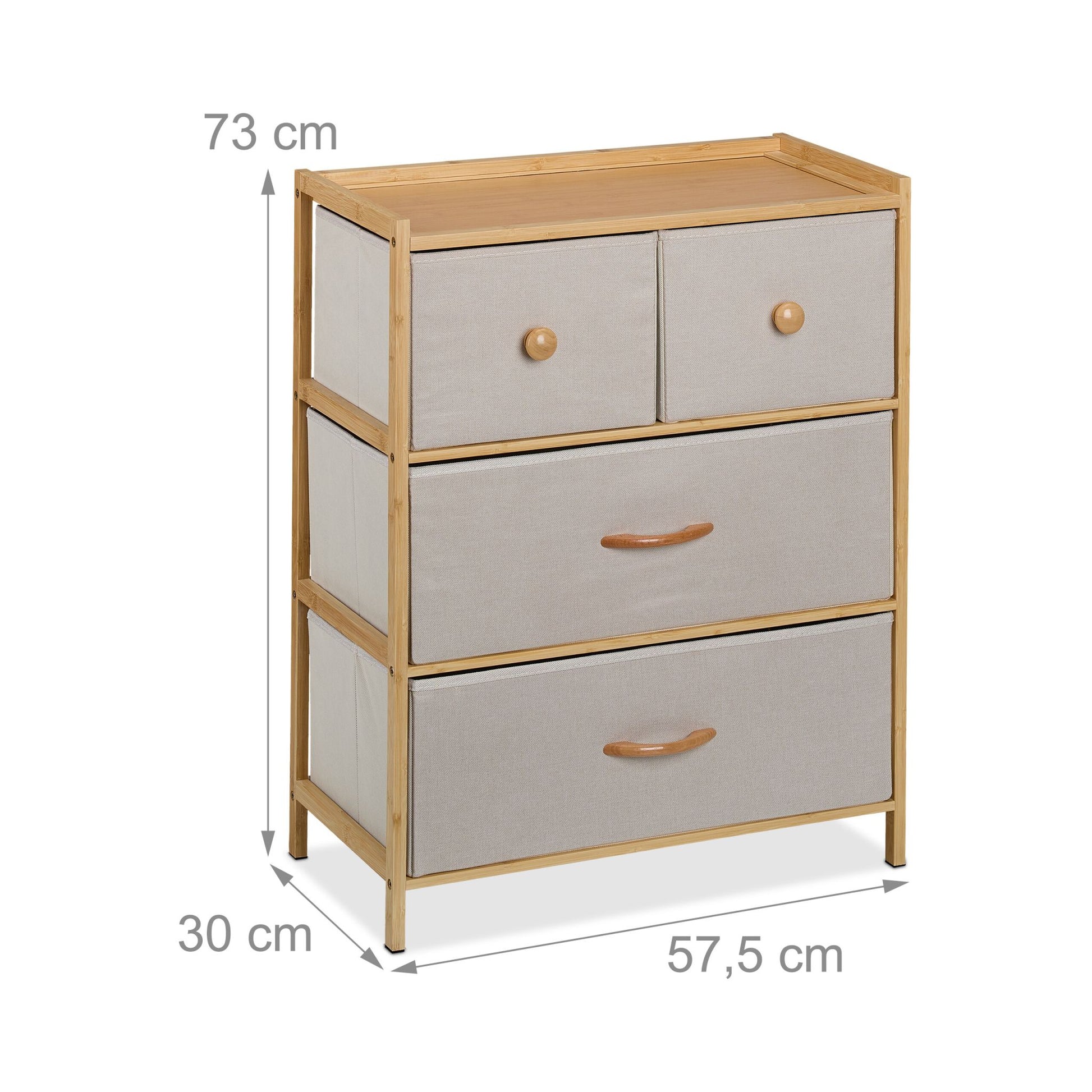 Kommode 4 Schubladen Bambus Beige-Hellbraun von Relaxdays