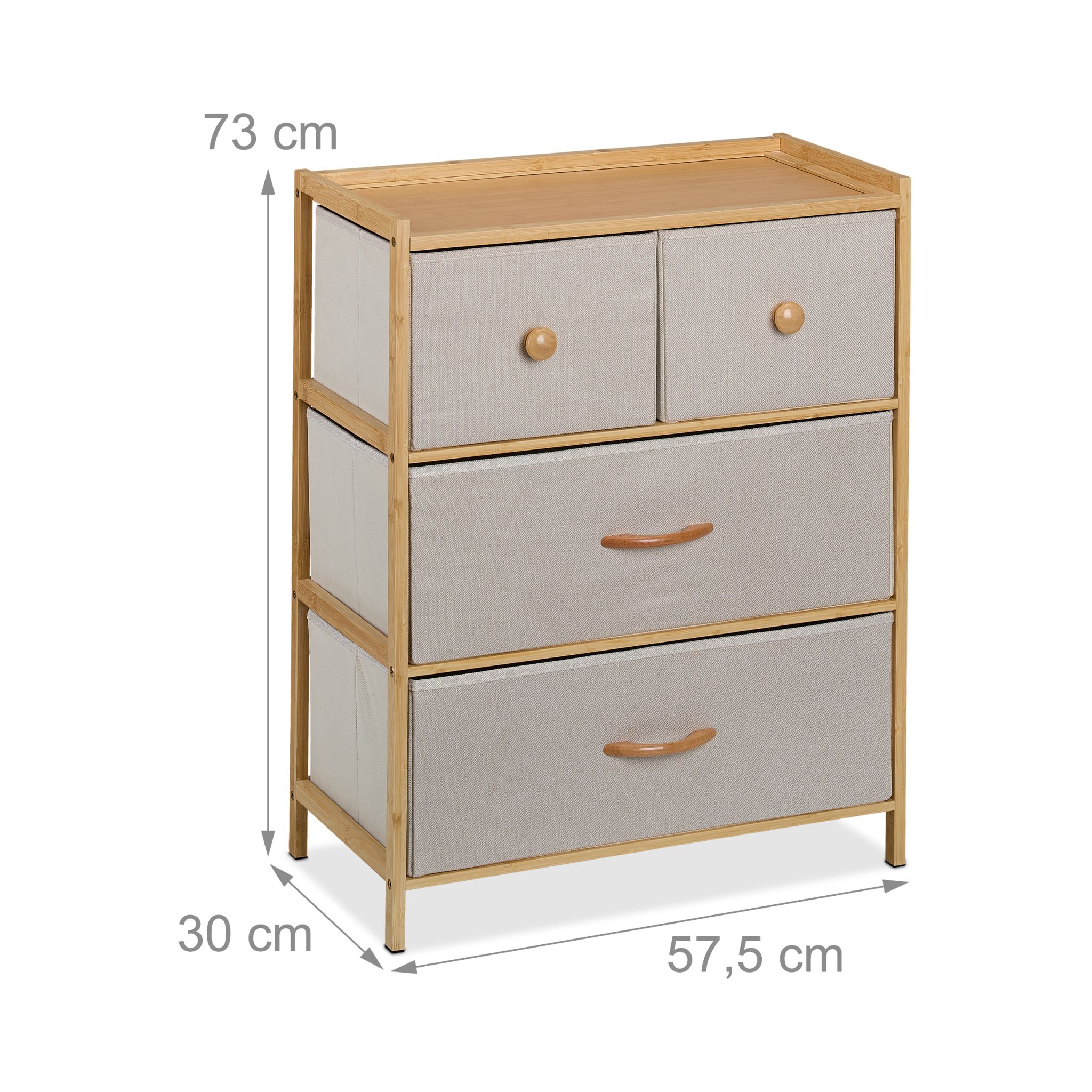 Kommode 4 Schubladen Bambus Beige-Hellbraun von Relaxdays