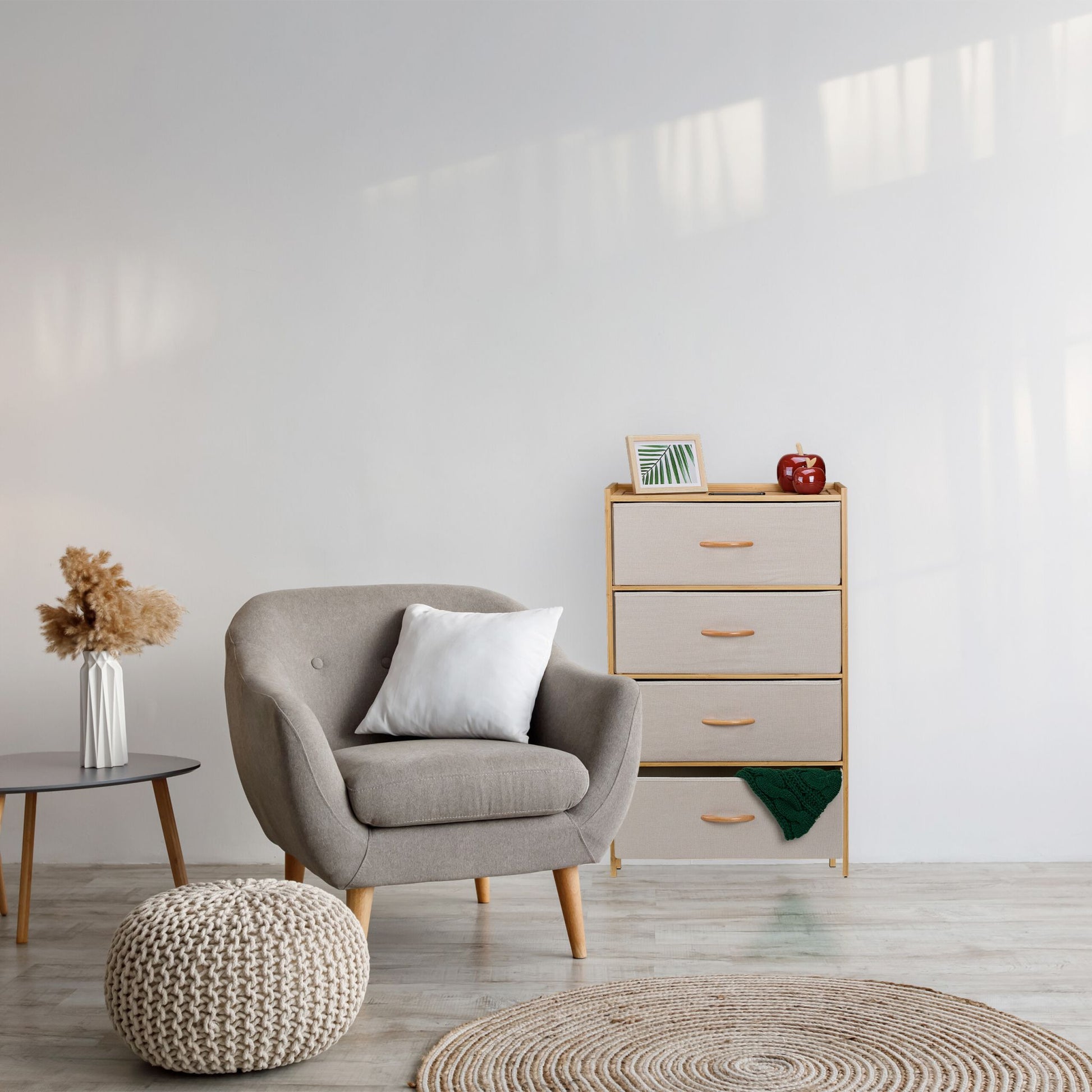 Kommode 4 Schubladen Bambus Beige-Hellbraun von Relaxdays