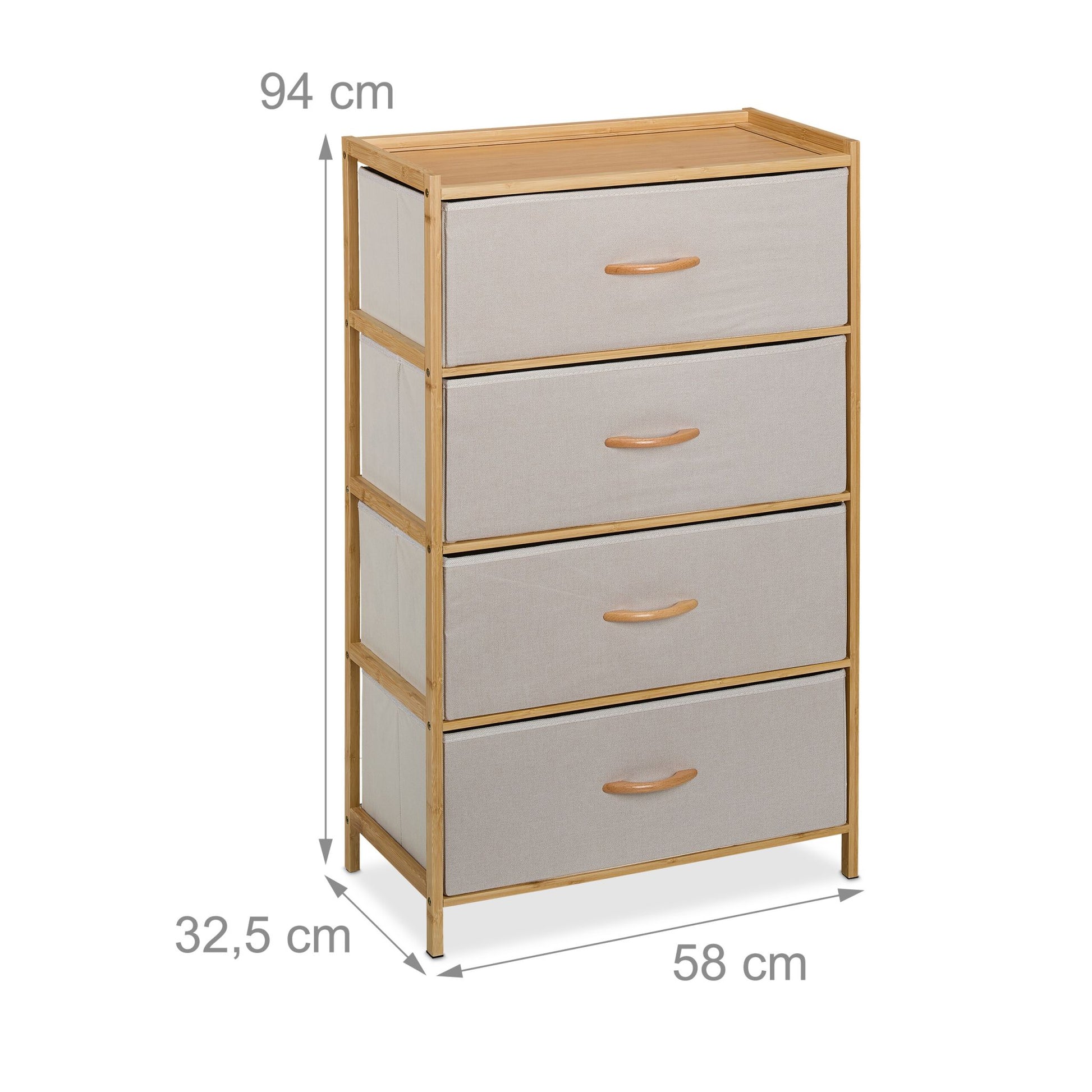 Kommode 4 Schubladen Bambus Beige-Hellbraun von Relaxdays