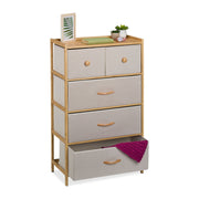 Kommode 5 Schubladen Bambus Beige-Hellbraun von Relaxdays
