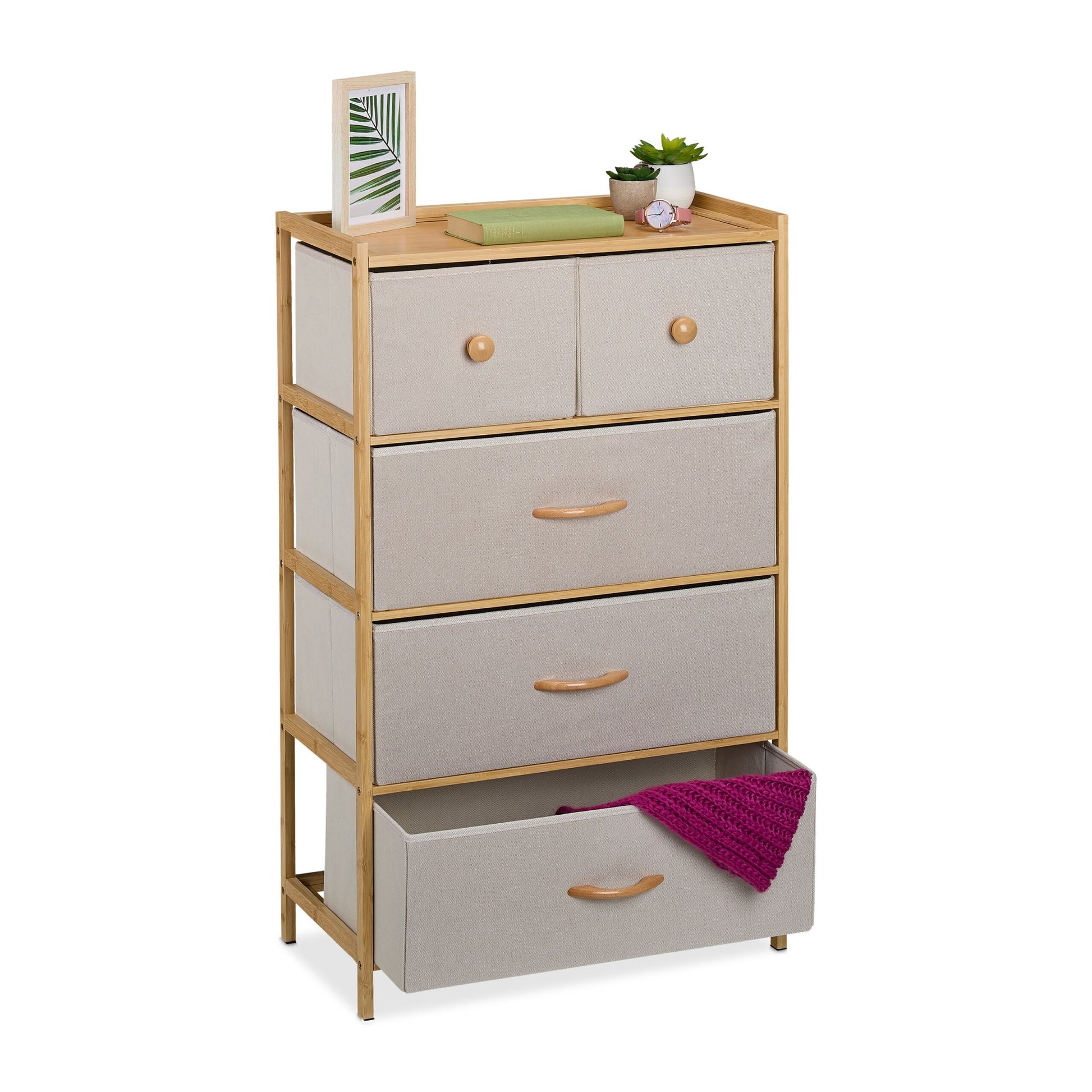 Kommode 5 Schubladen Bambus Beige-Hellbraun von Relaxdays