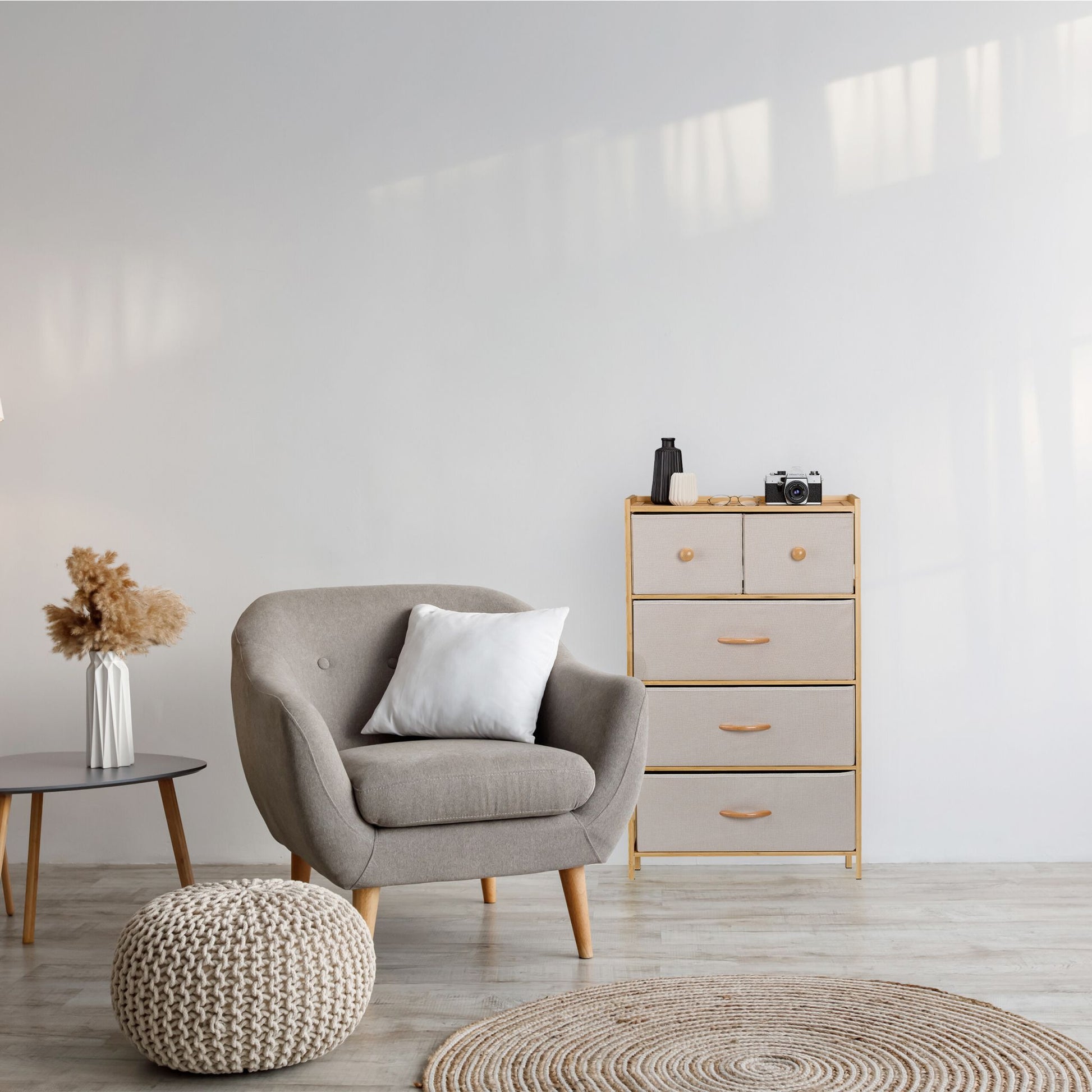 Kommode 5 Schubladen Bambus Beige-Hellbraun von Relaxdays