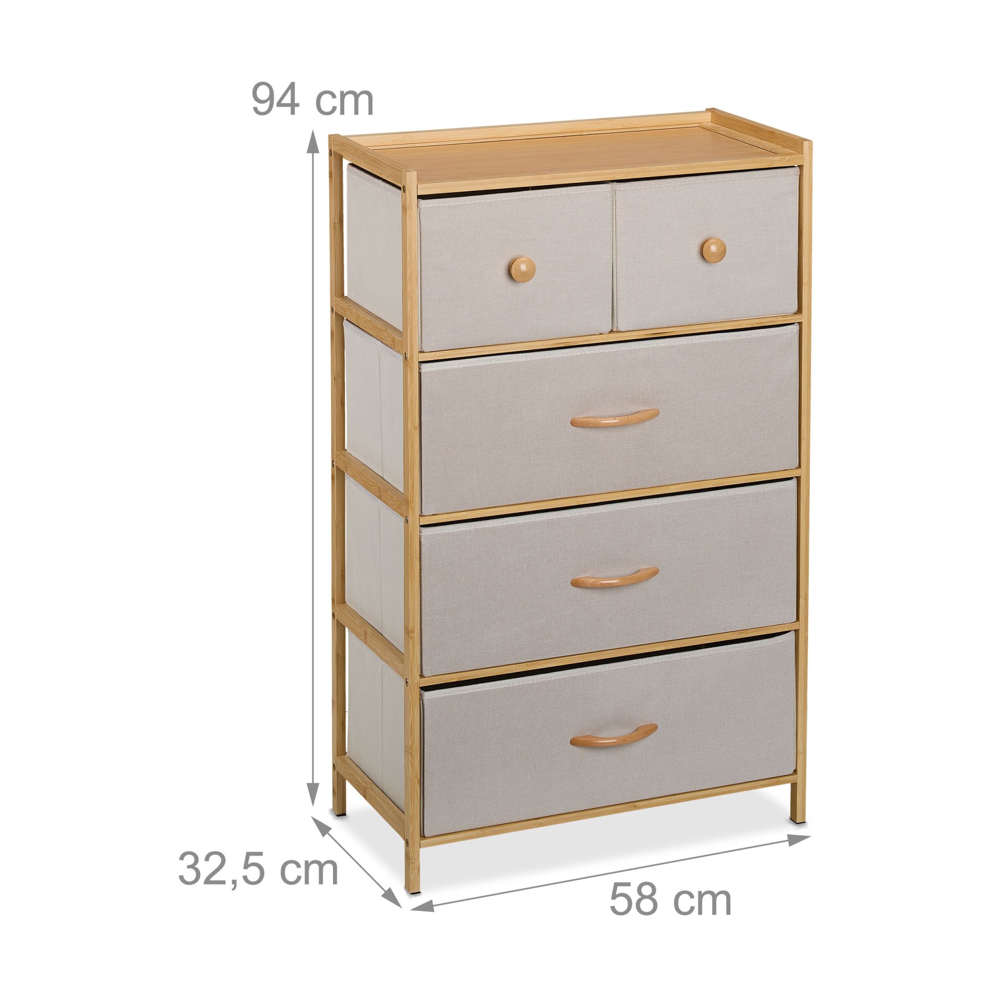 Kommode 5 Schubladen Bambus Beige-Hellbraun von Relaxdays
