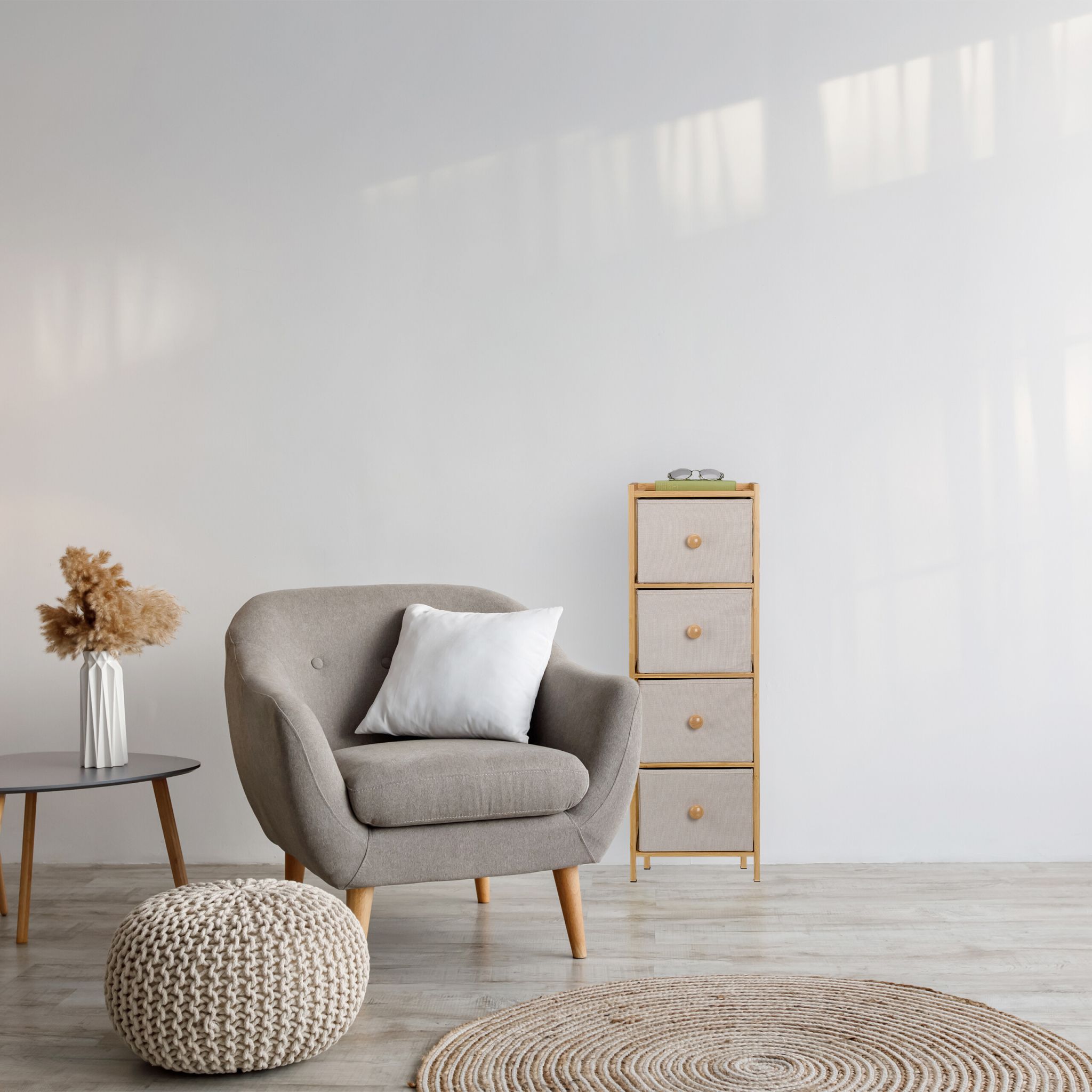 Schmale Kommode mit 4 Schubladen Beige-Hellbraun