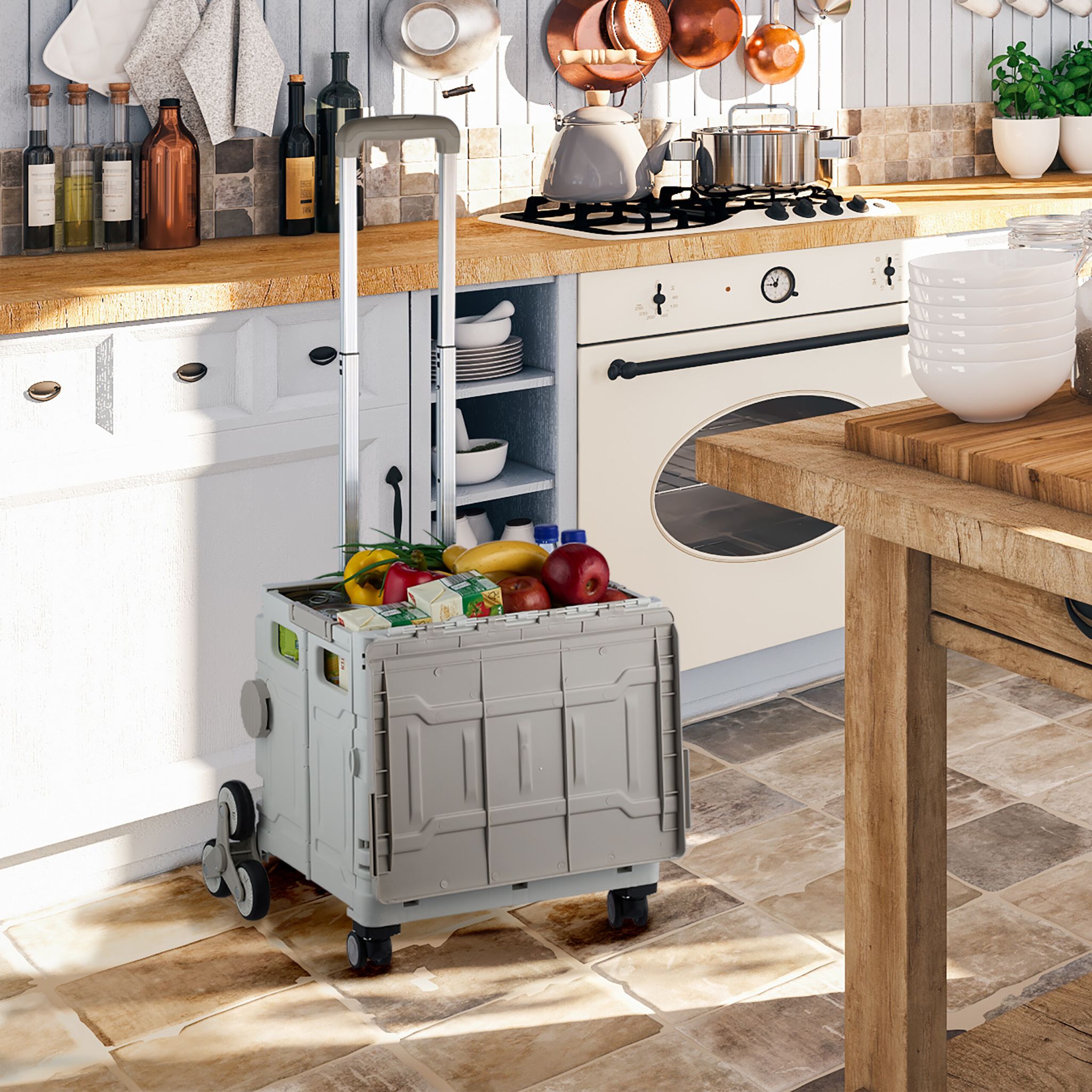 Einkaufstrolley Treppensteiger Weiss-Schwarz-Grau von Relaxdays