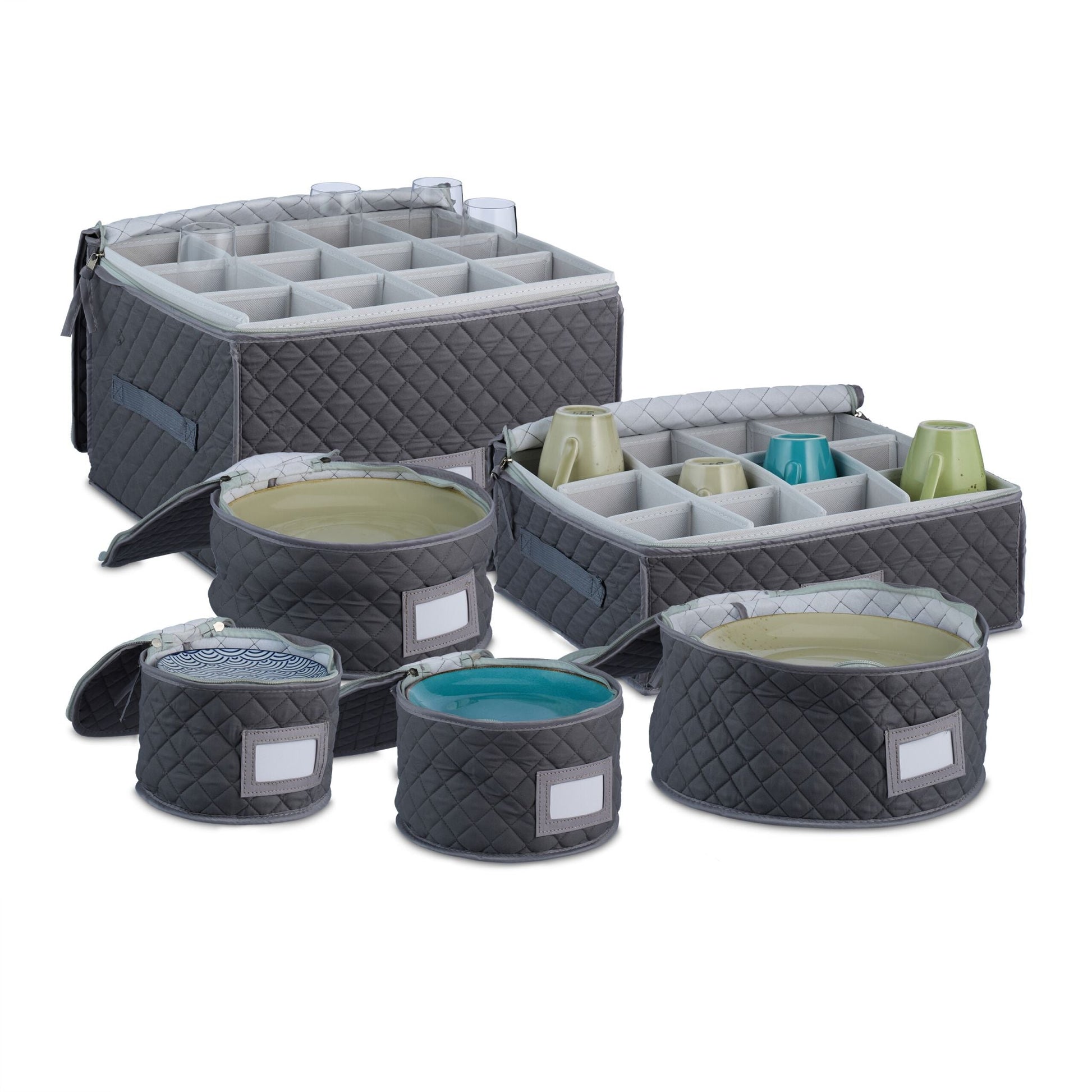 Aufbewahrungsbox für Geschirr 6er-Set Weiss-Grau von Relaxdays