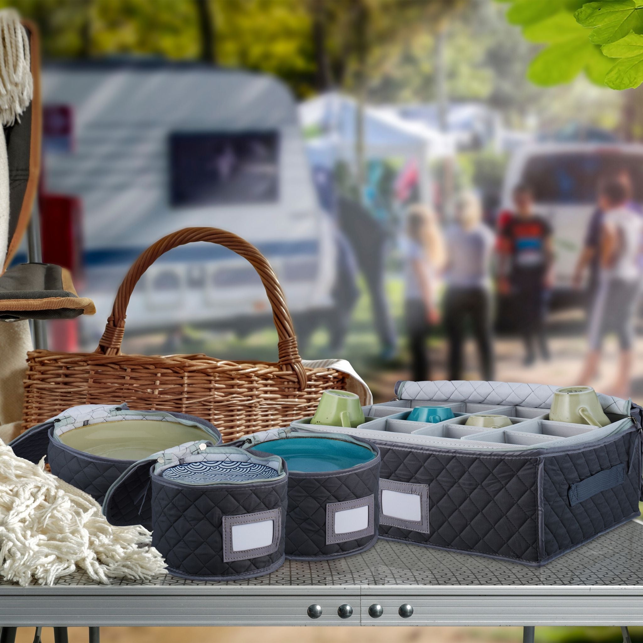Aufbewahrungsbox für Geschirr 6er-Set Weiss-Grau von Relaxdays