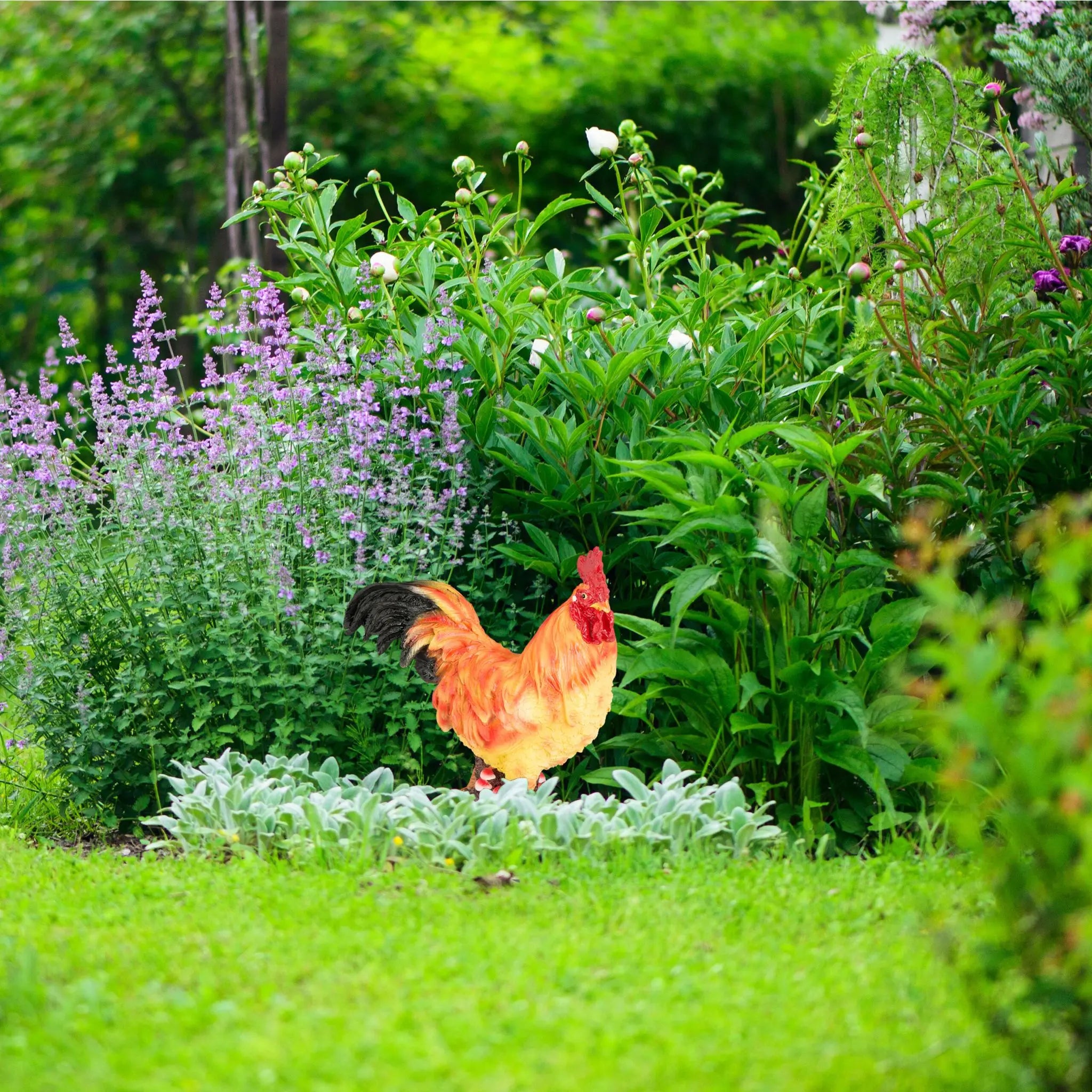 Gartenfigur Hahn Braun-Gelb-Rot von Relaxdays