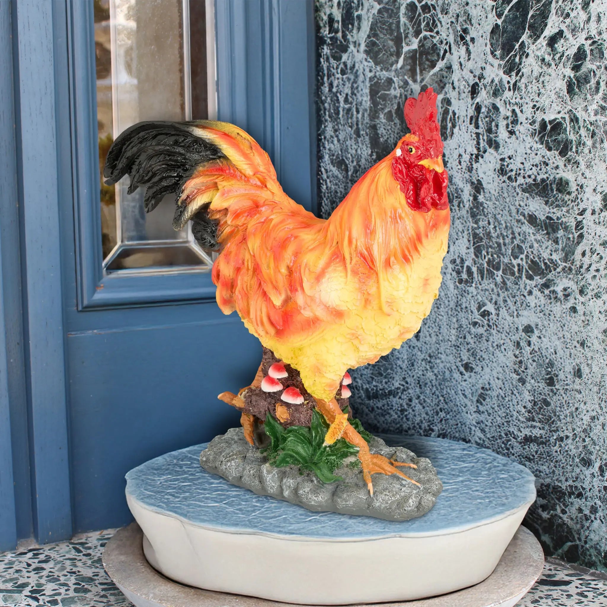 Gartenfigur Hahn Braun-Gelb-Rot von Relaxdays