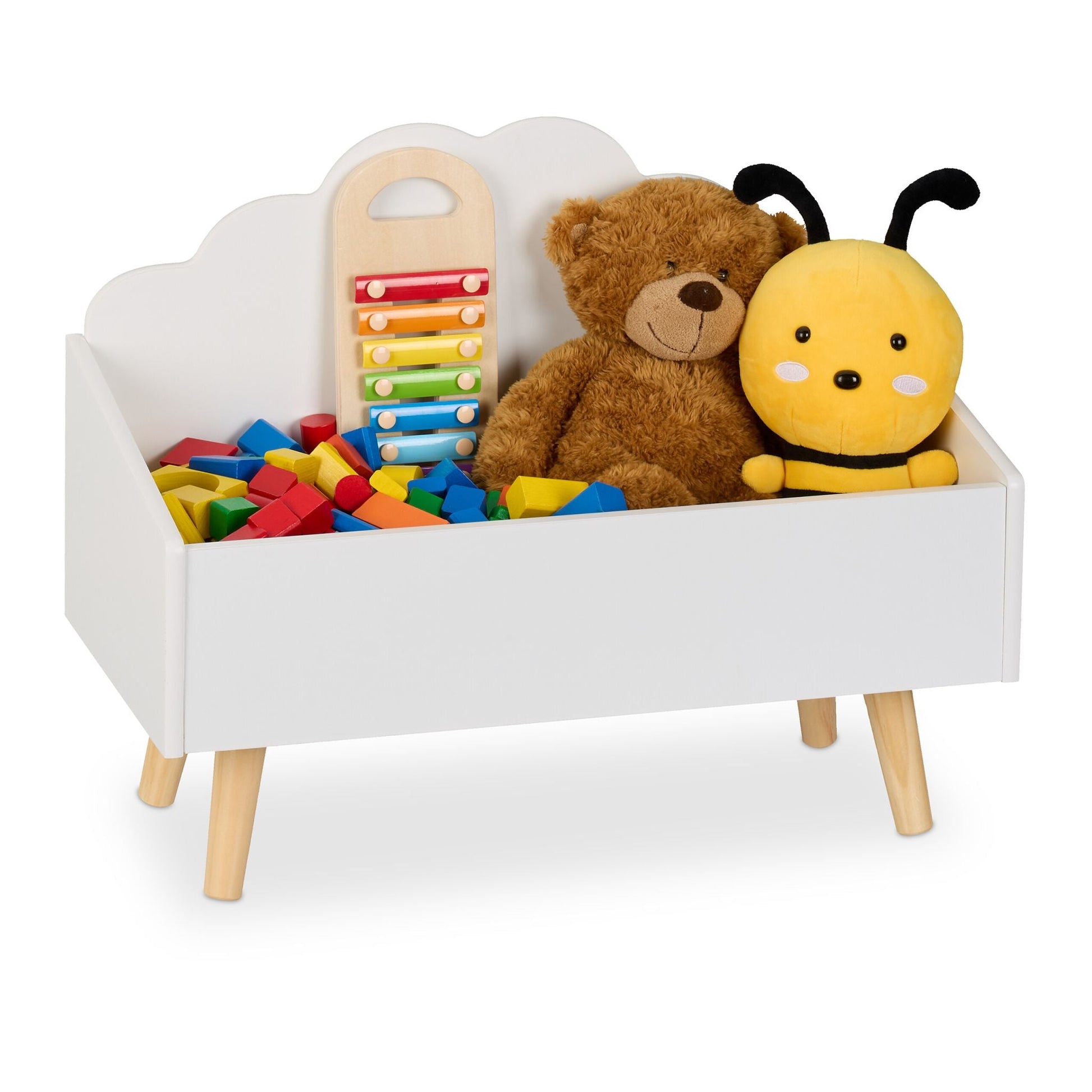 Kindertruhe Wolken-Design Weiss-Hellbraun von Relaxdays