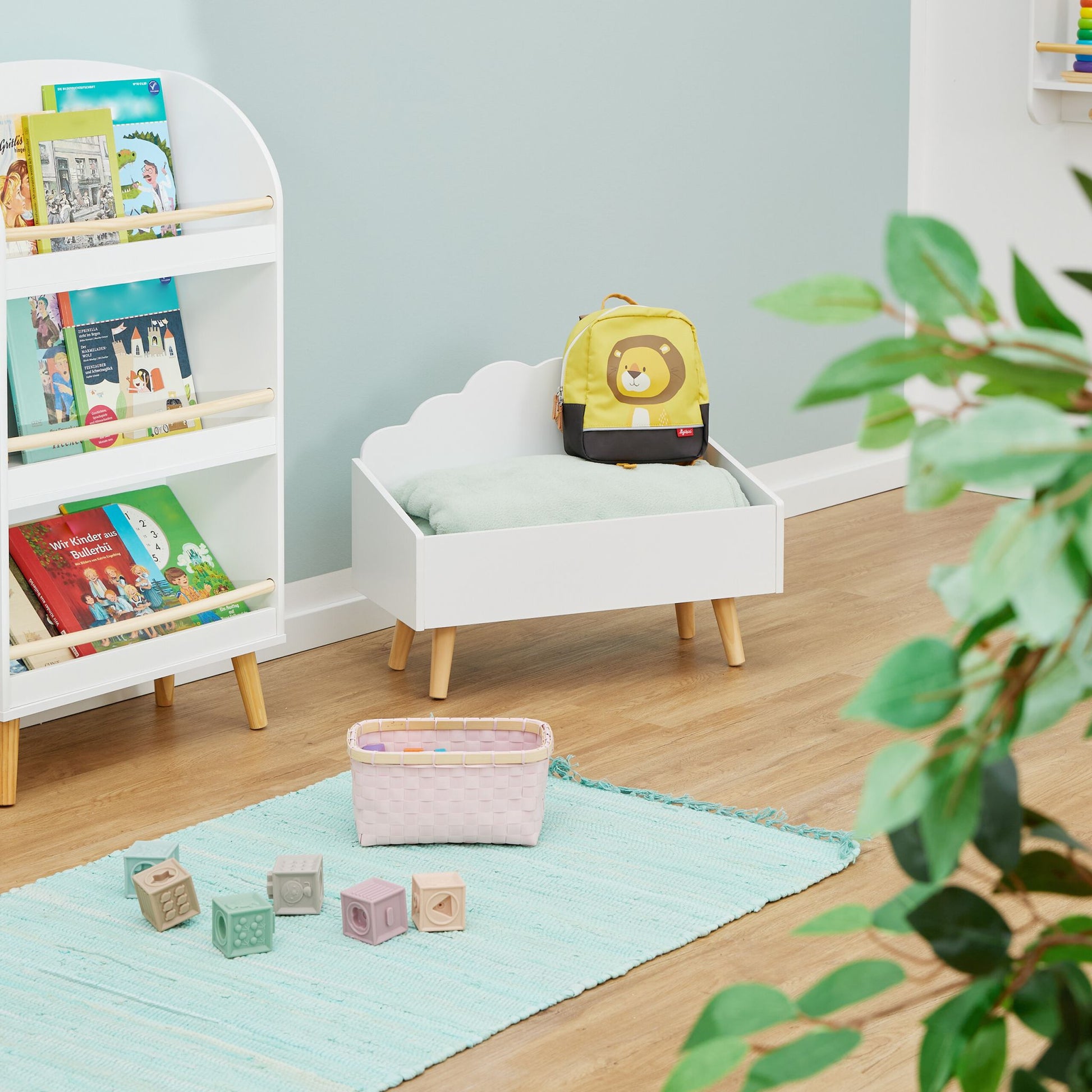 Kindertruhe Wolken-Design Weiss-Hellbraun von Relaxdays