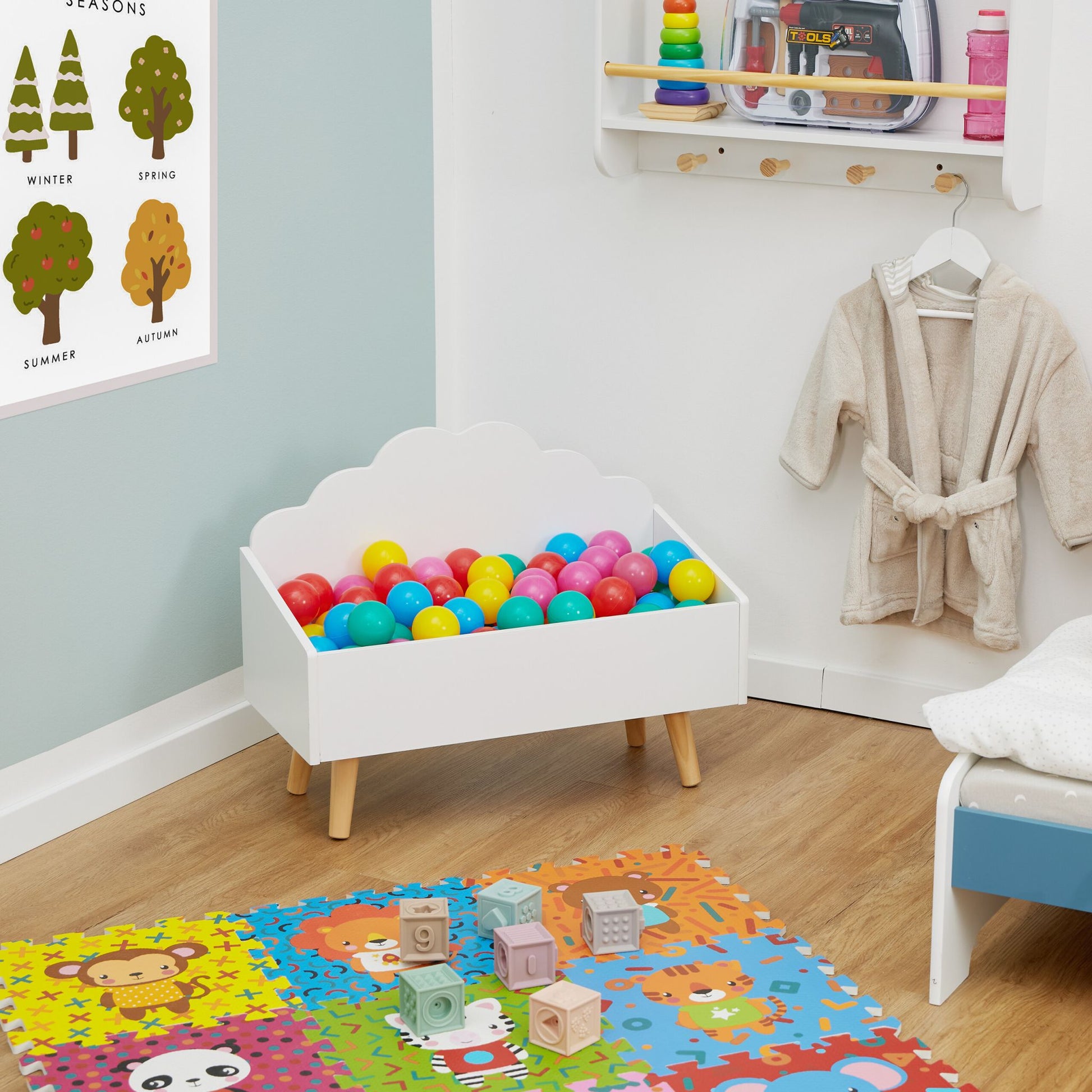 Kindertruhe Wolken-Design Weiss-Hellbraun von Relaxdays