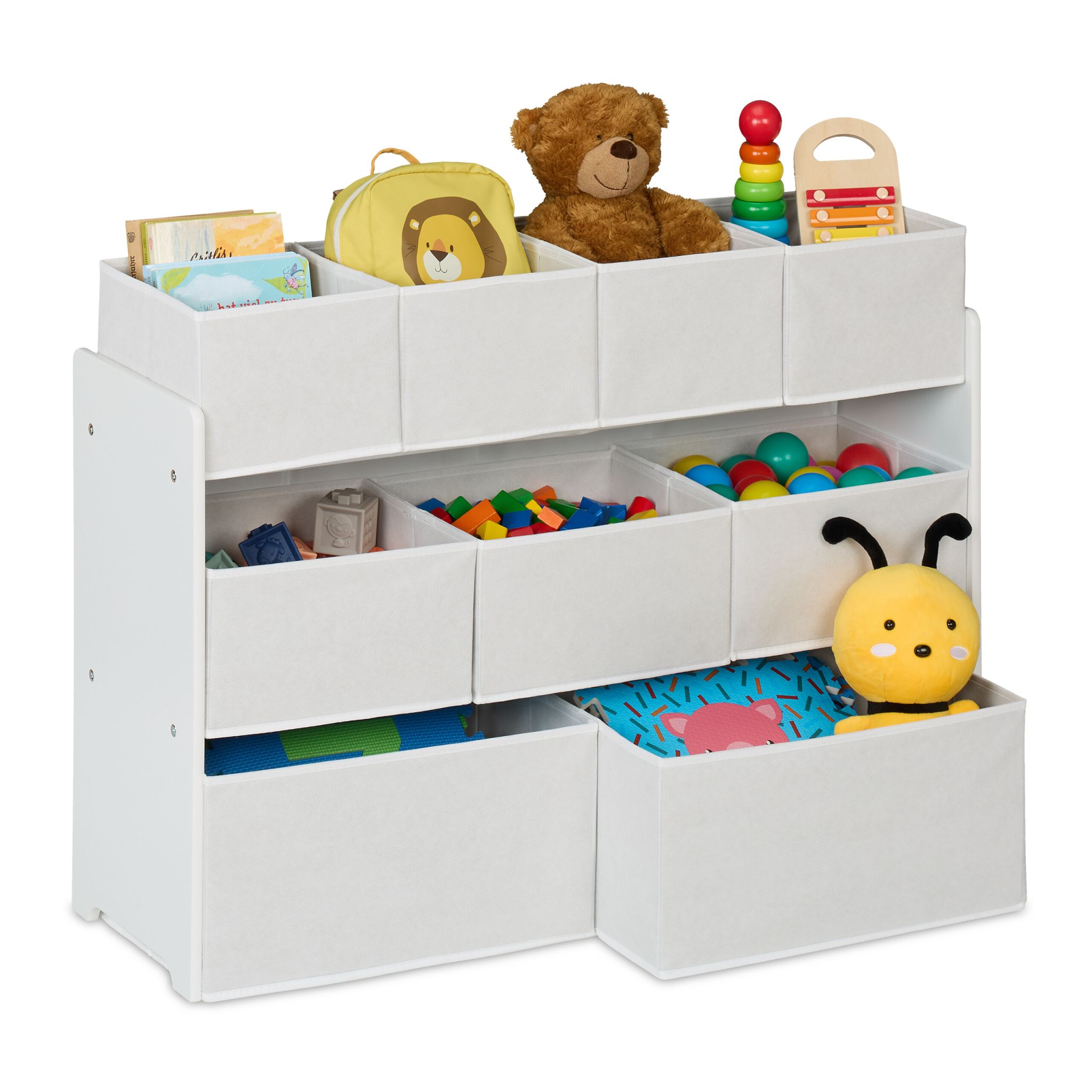 Kinderregal mit 9 Stoffboxen Weiss von Relaxdays