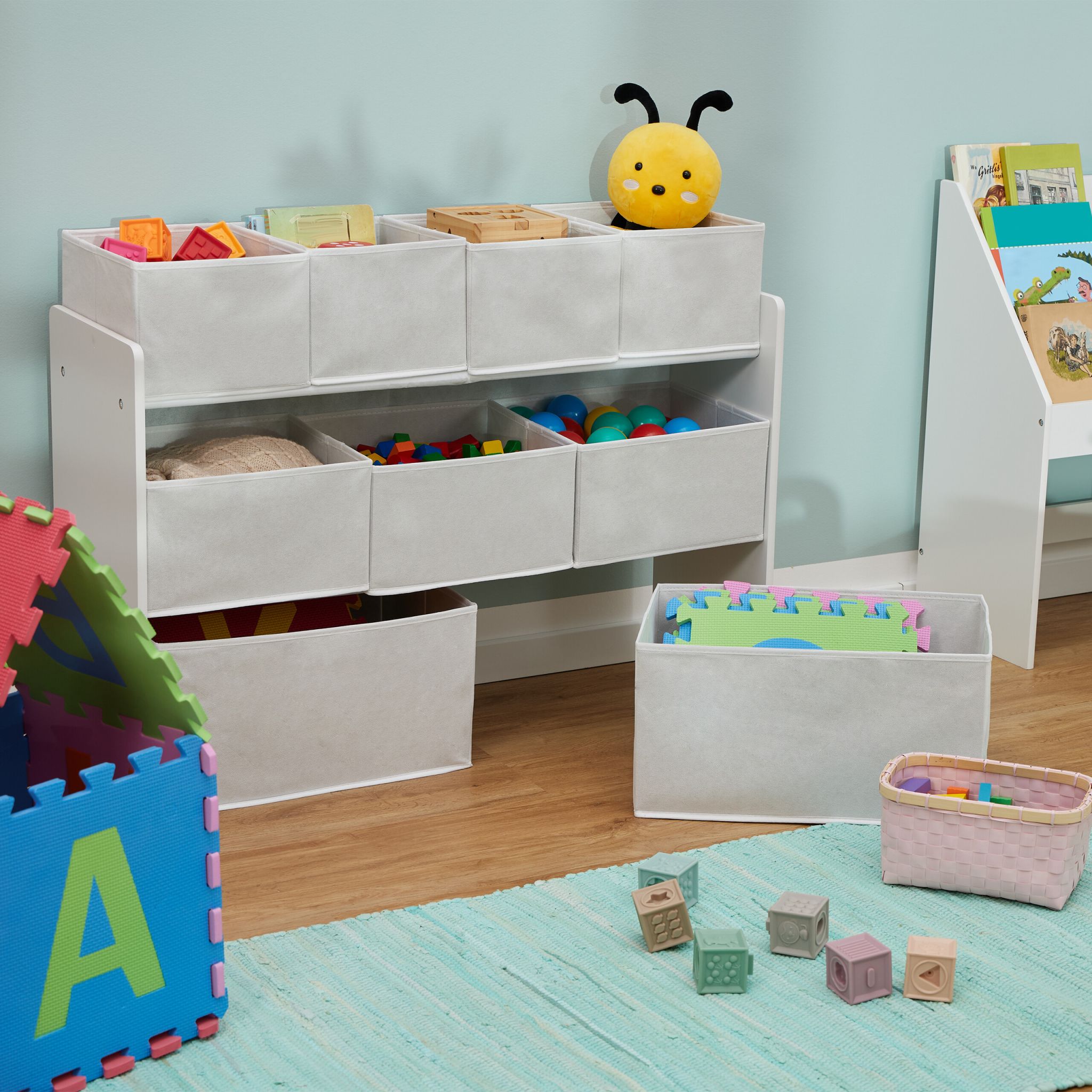 Kinderregal mit 9 Stoffboxen Weiss von Relaxdays