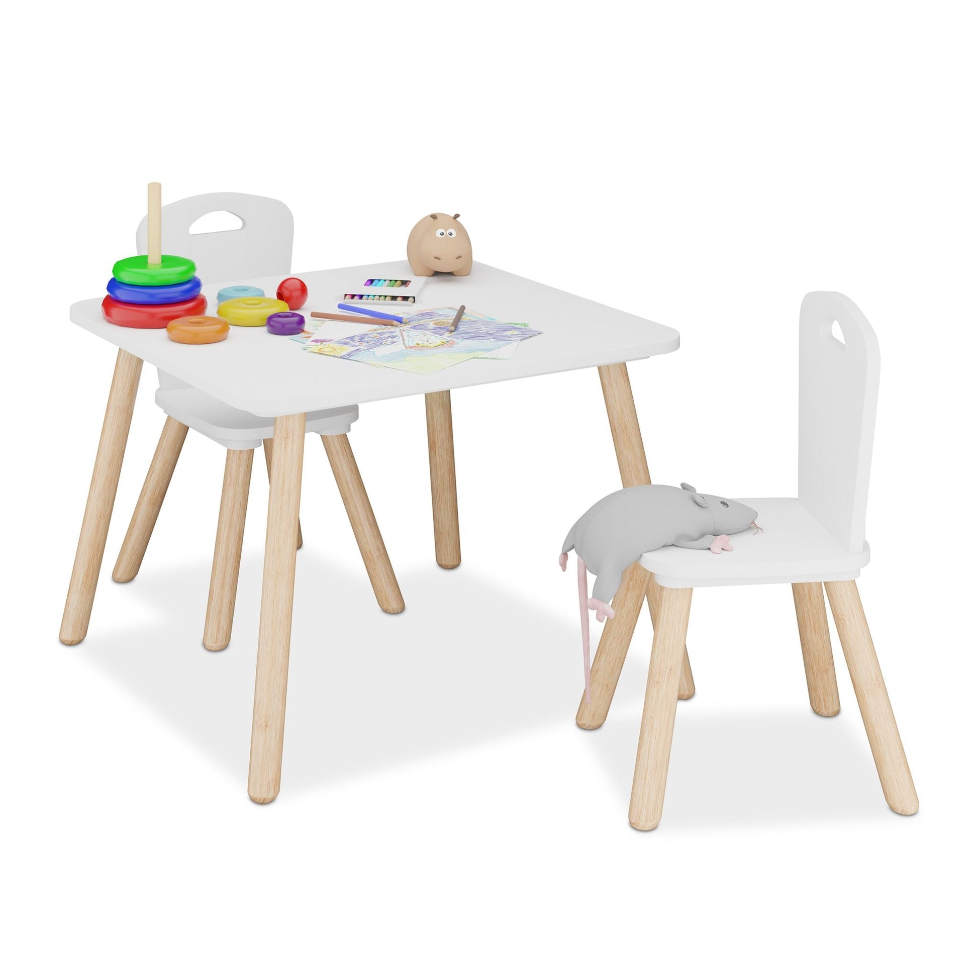 Kindersitzgruppe 3tlg. Weiss-Hellbraun von Relaxdays